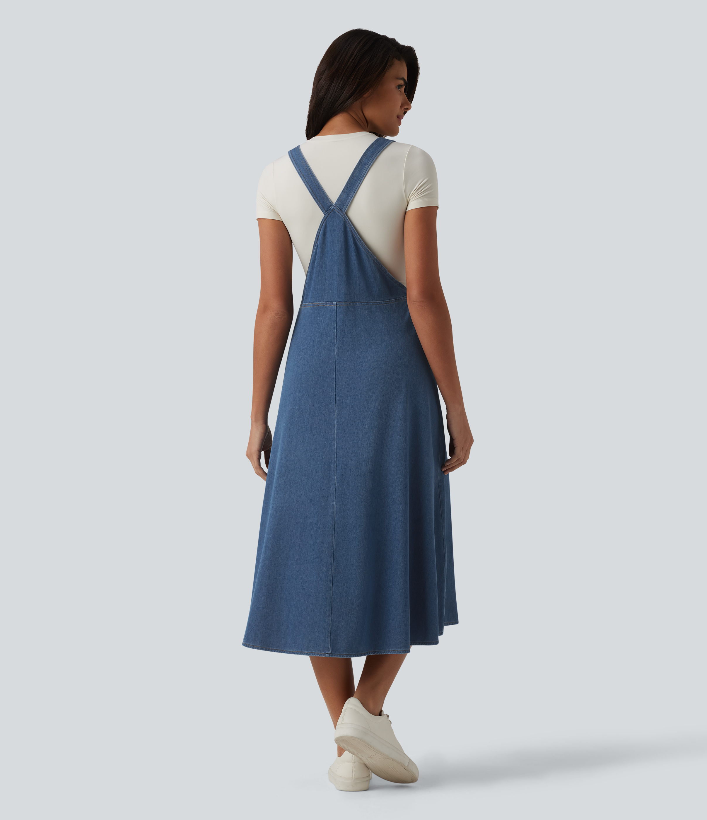 Halara Flex™ Square Neck Denim Midi Casual Dress with Pockets
