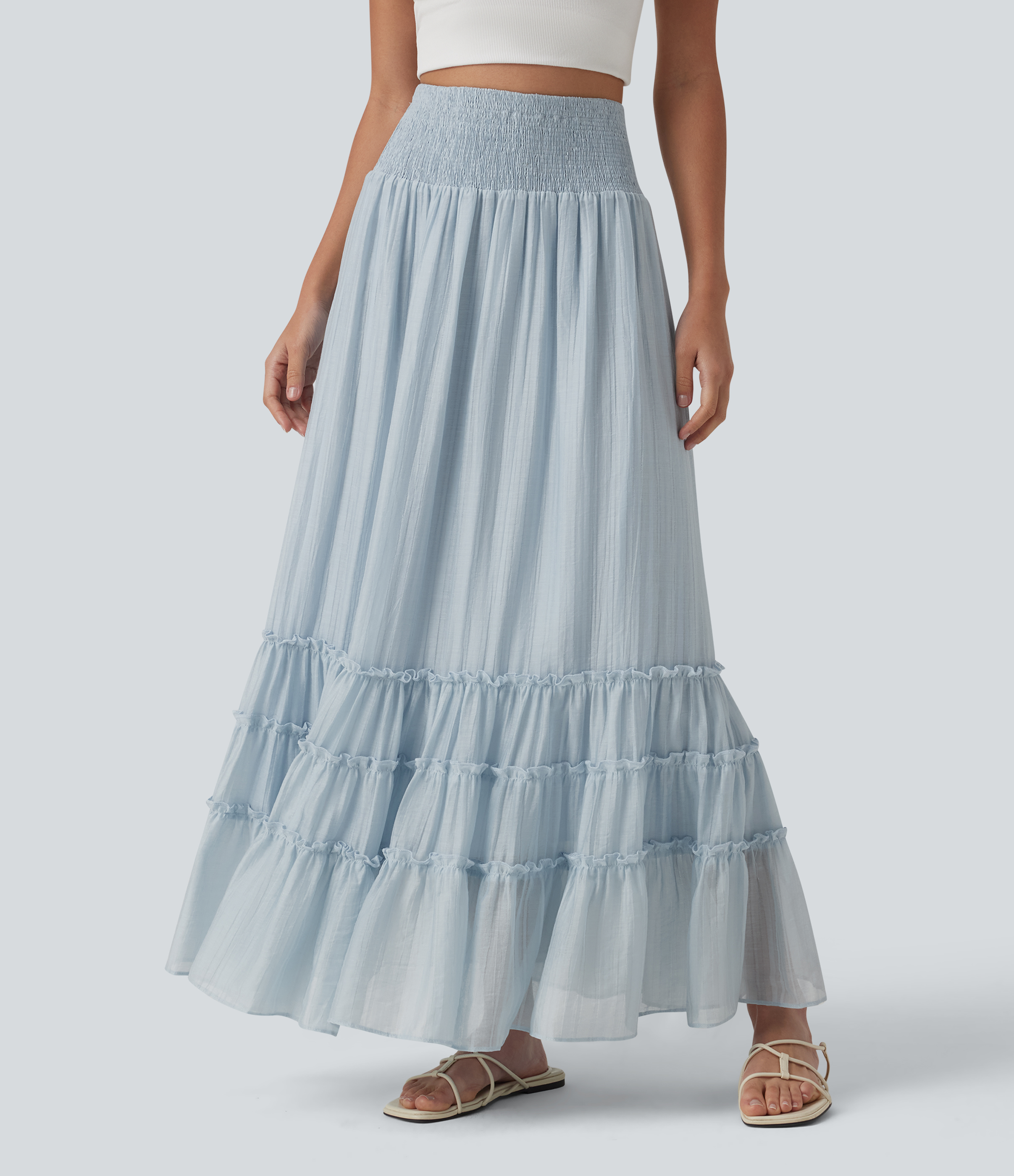 High Waisted Flowy Tiered Maxi Resort Skirt