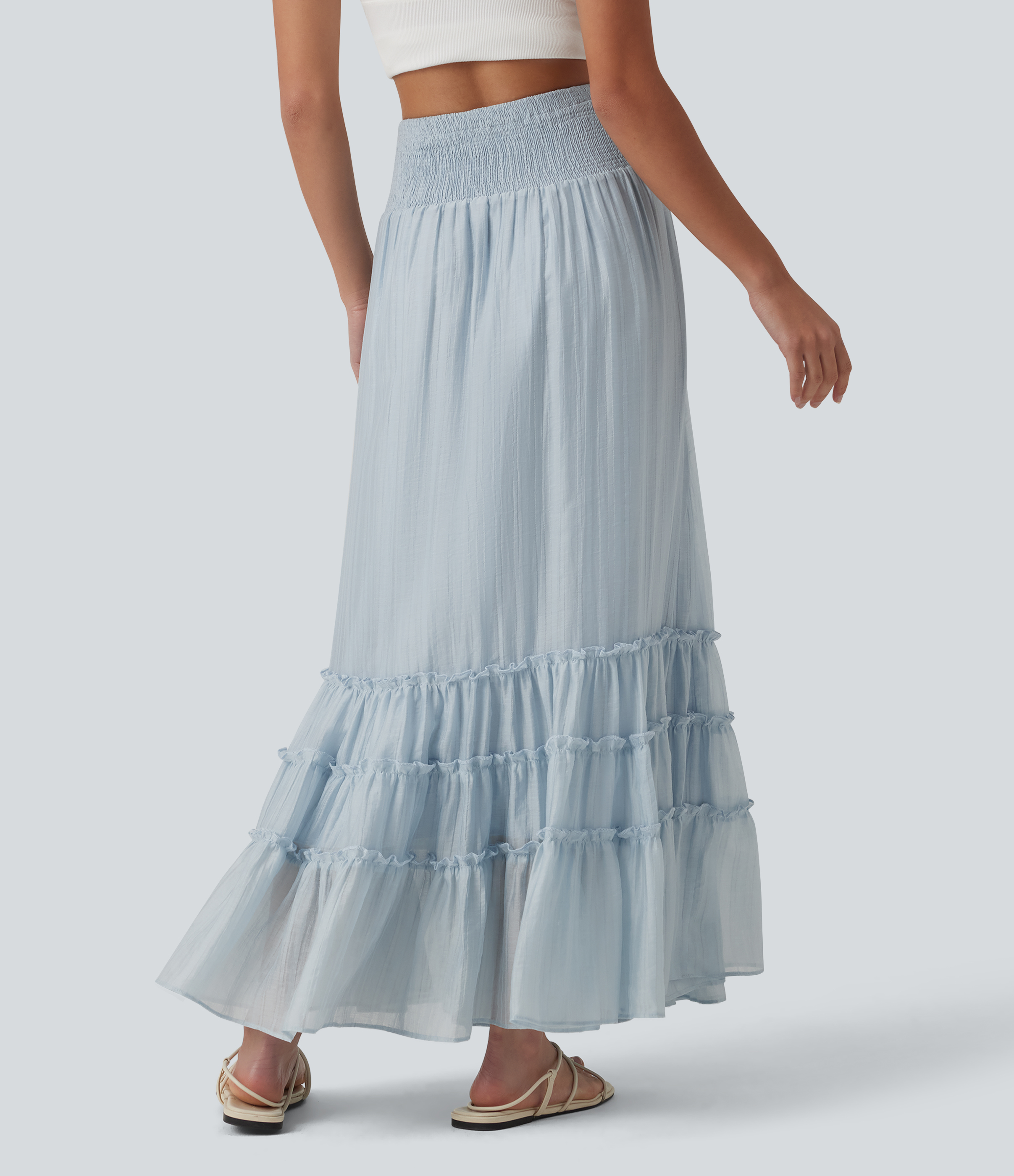 Illusion Blue High Waisted Flowy Tiered Maxi Resort Skirt / 2