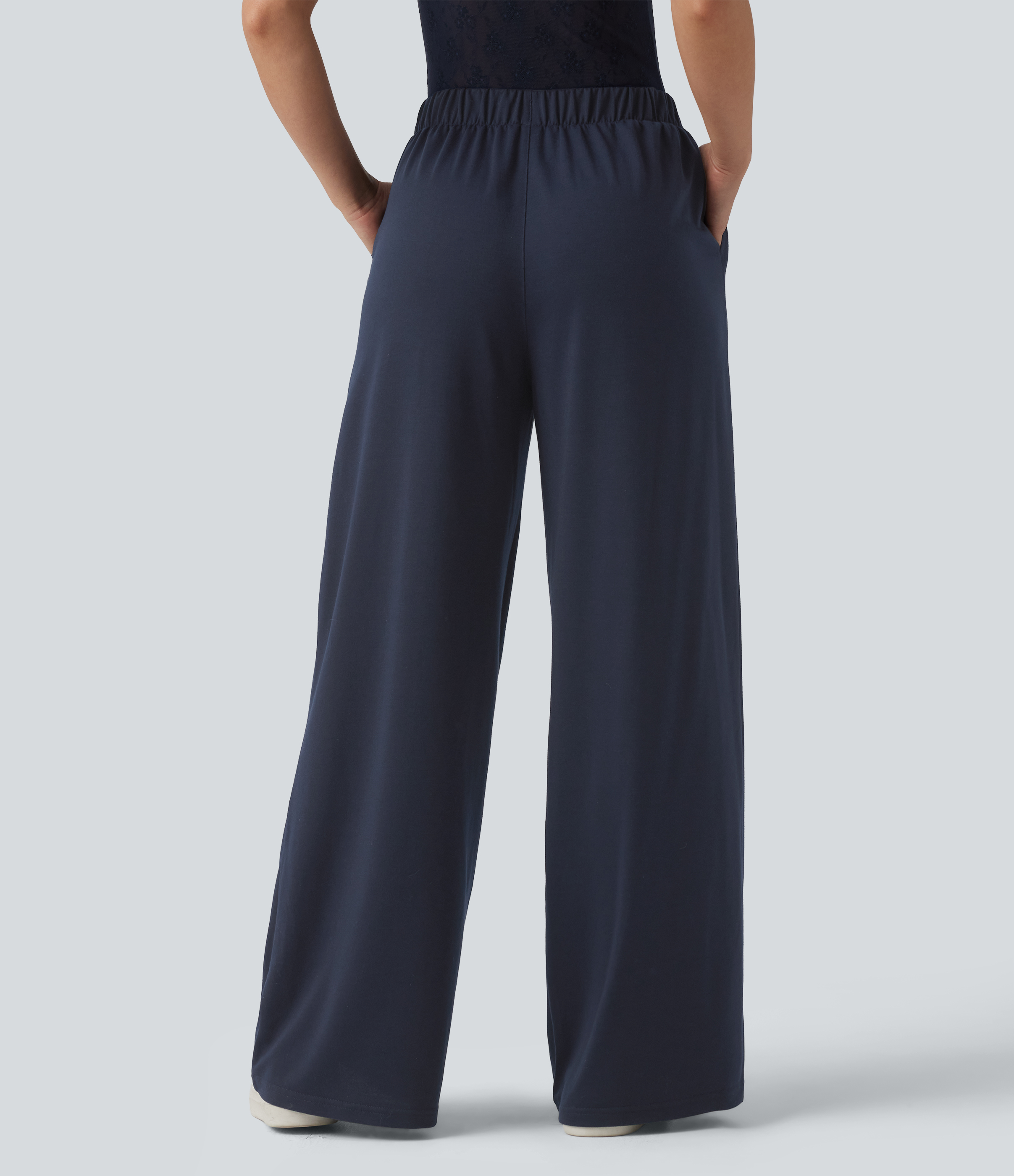 Black Iris Mid Rise Wide Leg Casual Sweatpants with Pockets / 2