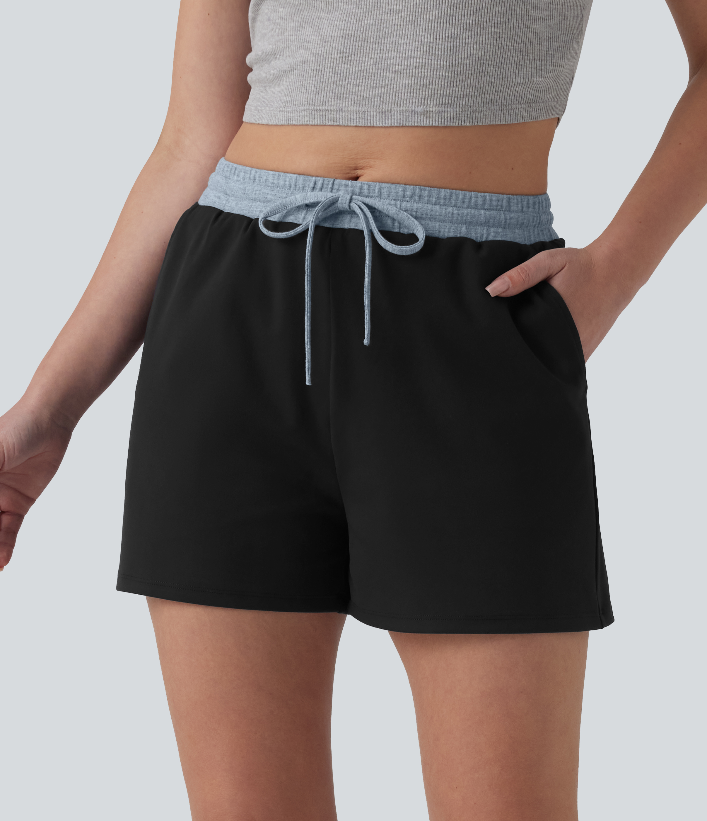 DayStretch Mid Rise Drawstring Color Block Casual Sweat Shorts 3'' with Pockets