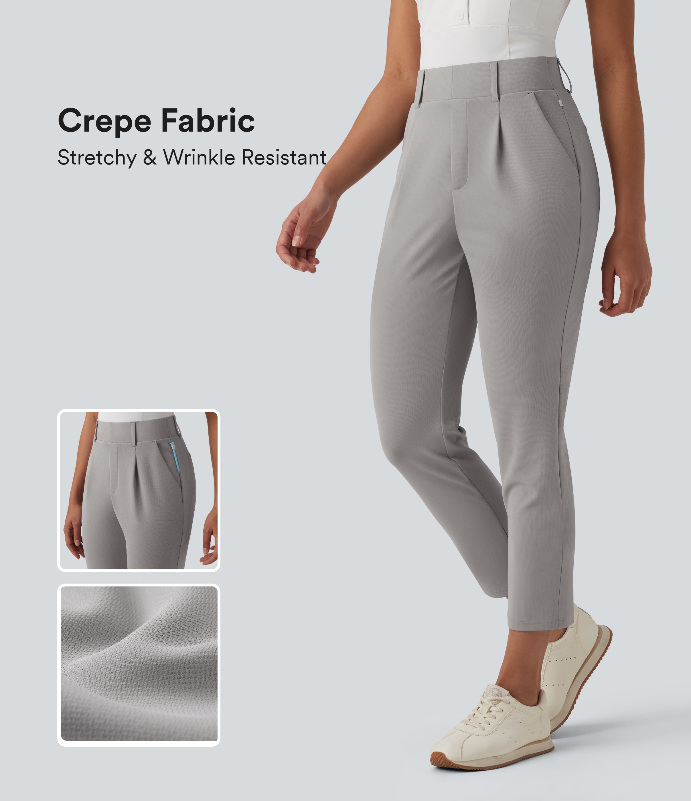 High Waisted Tapered Crepe Golf Pants with Pockets