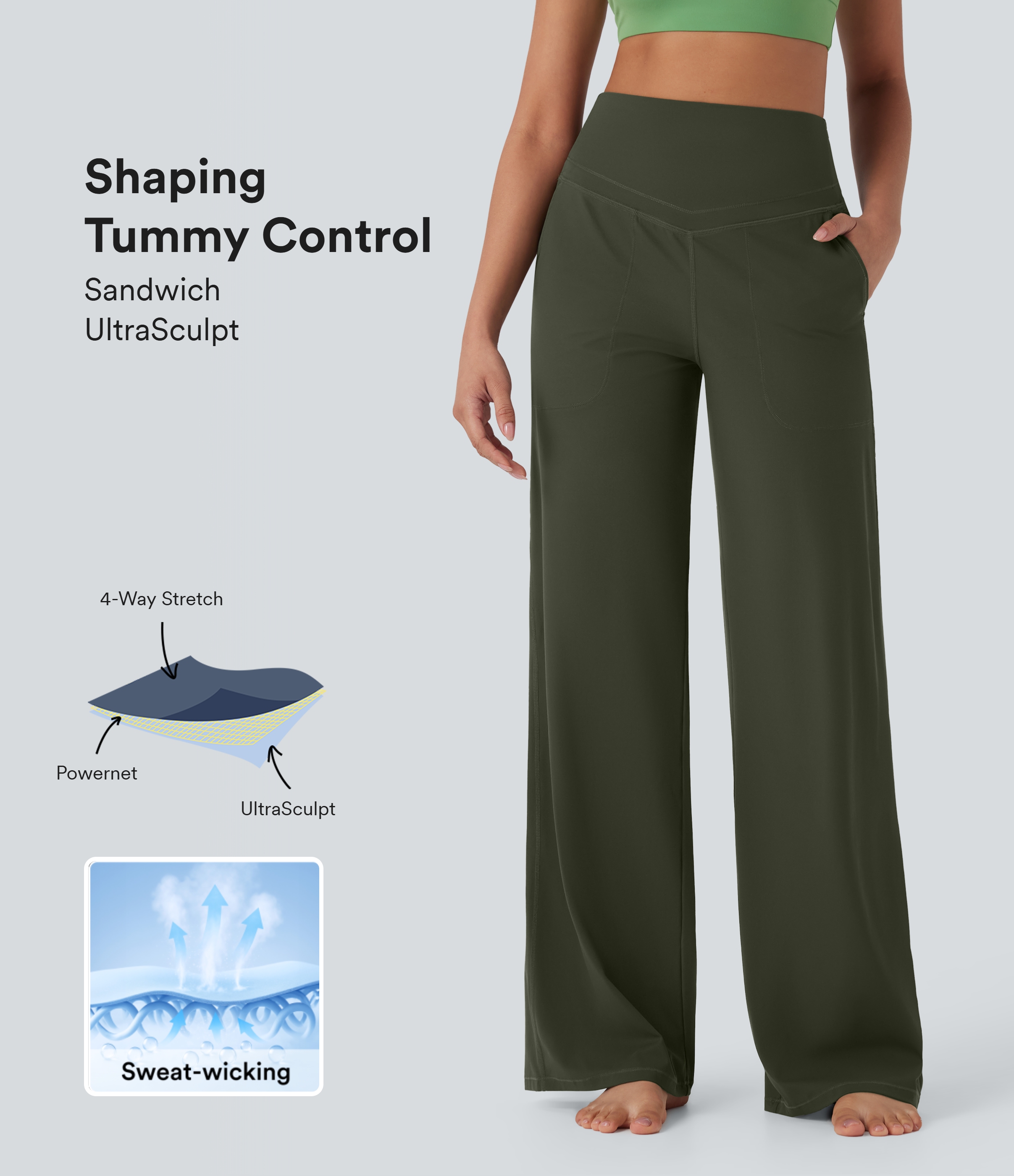 Halara UltraSculpt™ High Waisted Tummy Control Straight Leg Women Track Yoga Pants with Pockets