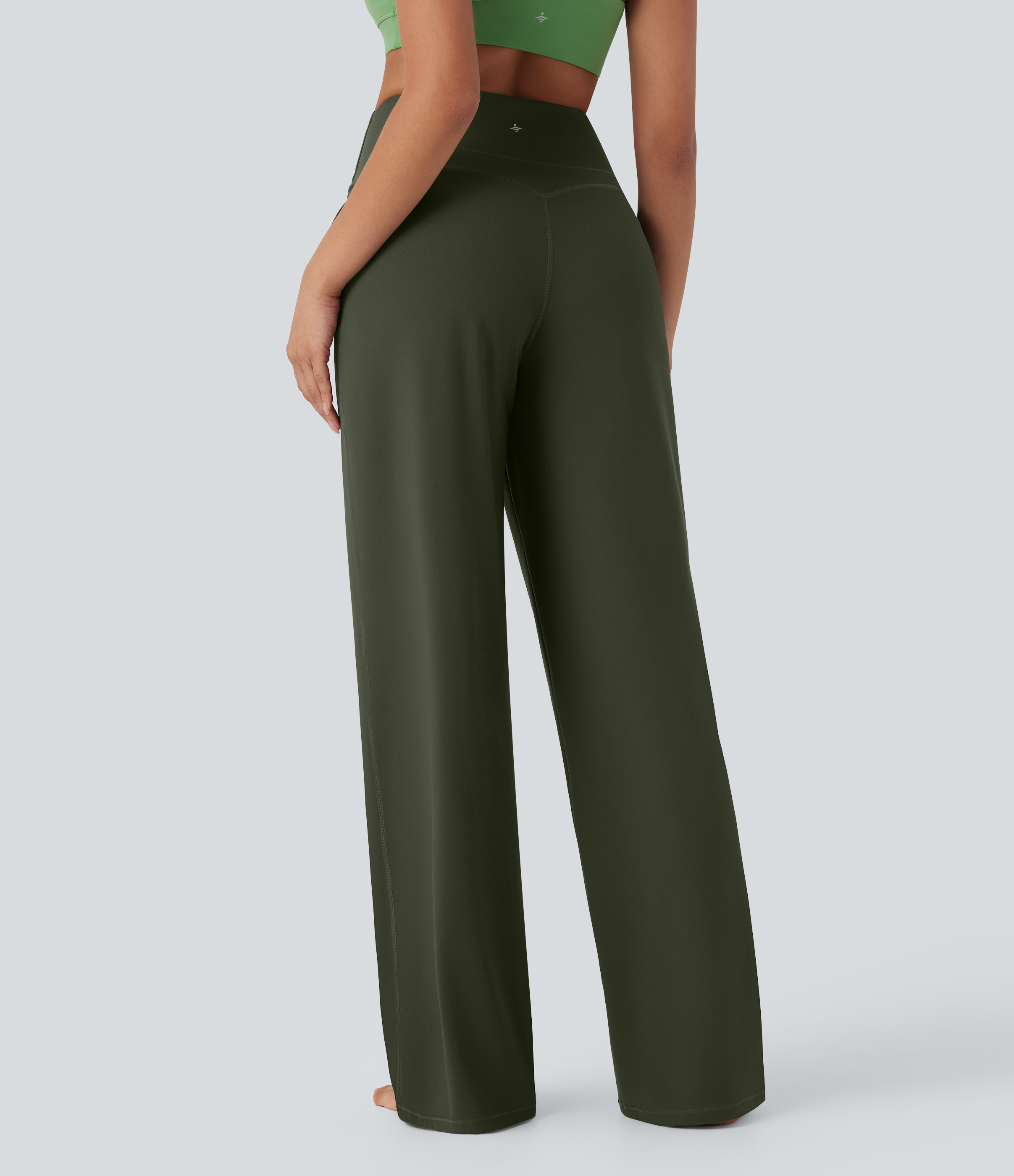 Deep Woodland Green Pantalones de yoga Halara UltraSculpt™ moldeadores de tiro alto con control de abdomen y pierna recta con bolsillos / 2