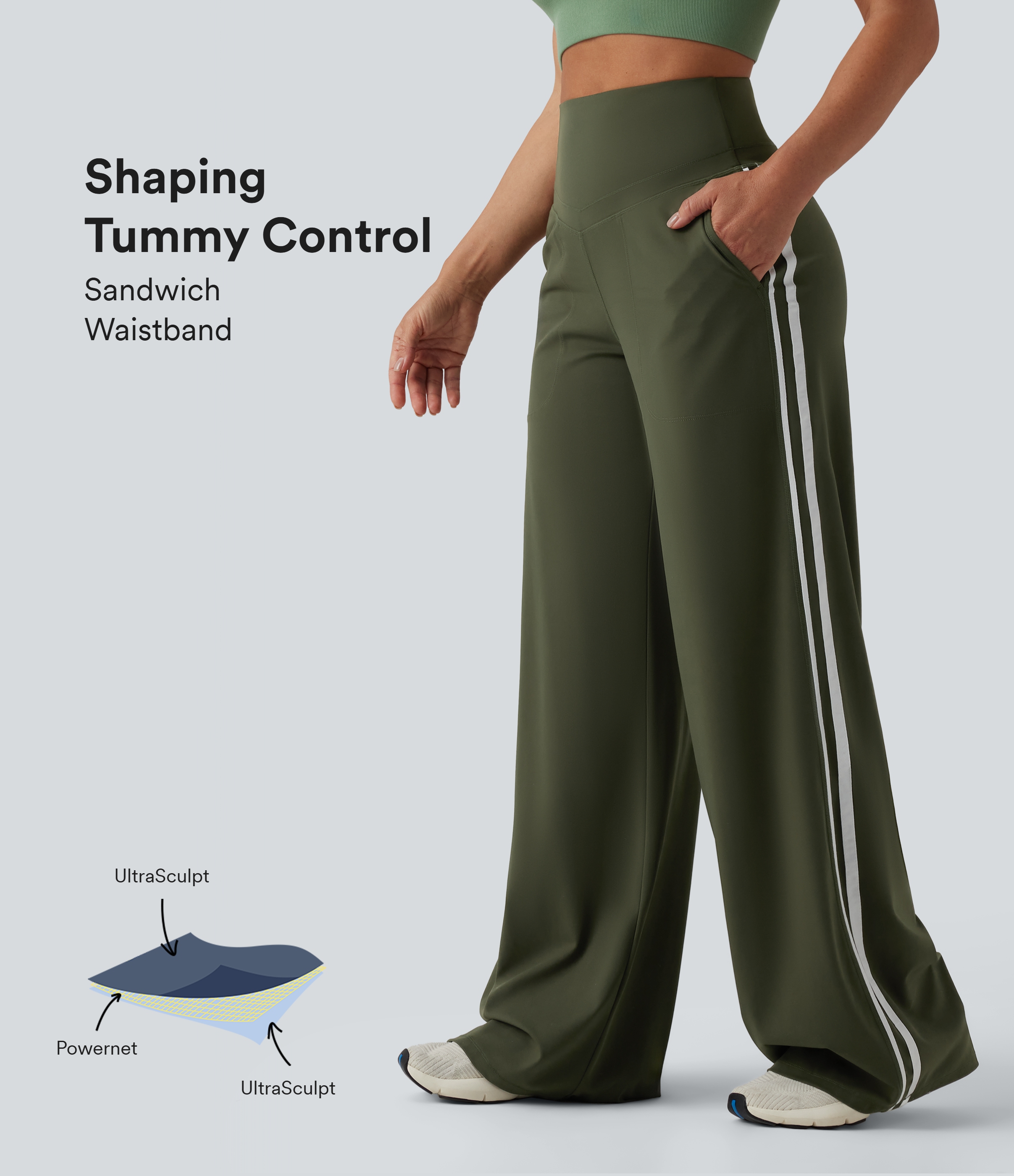 Pantalon ample yoga Halara UltraSculpt™ taille haute gainant à rayures color block avec poches