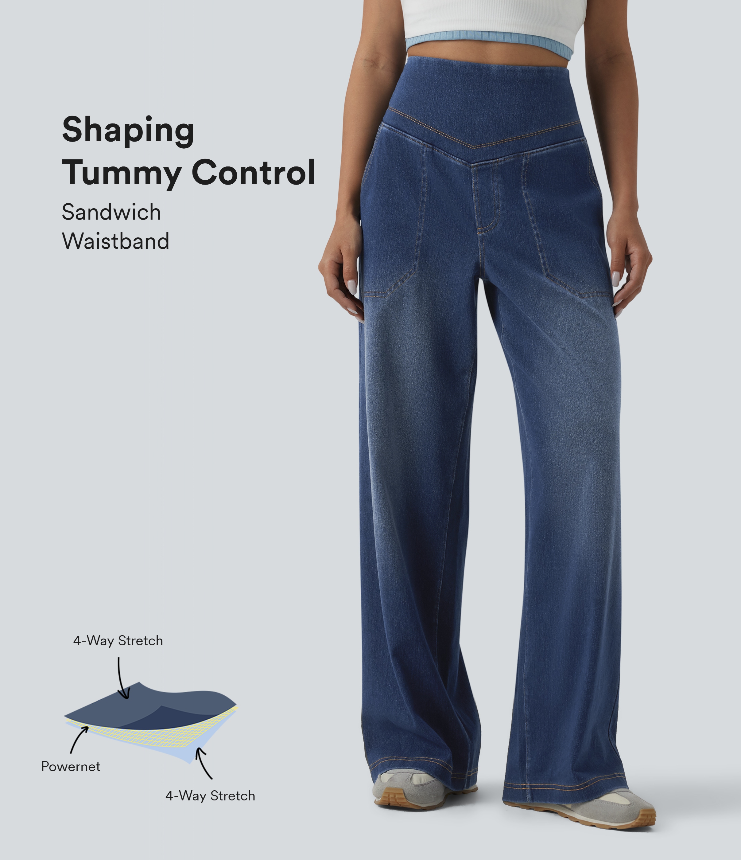 Tide Blue Denim Halara Flex™ High Waisted Tummy Control Casual Baggy Jeans with Pockets / 1