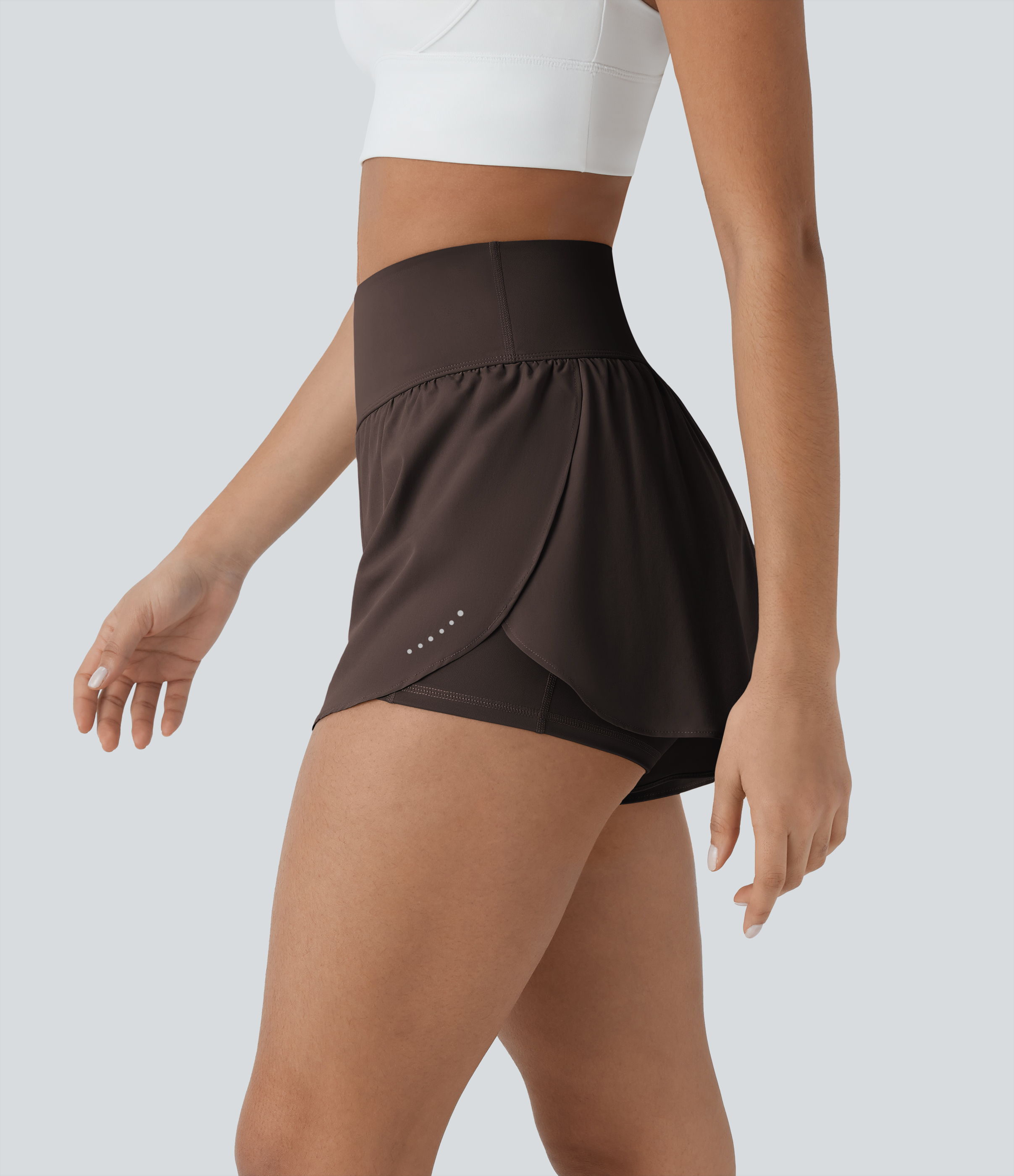 SoftlyZero™ QuickDry High Waisted Tummy Control Reflective Dots Crossover Hem 2-in-1 Running Shorts 3'' with Pockets