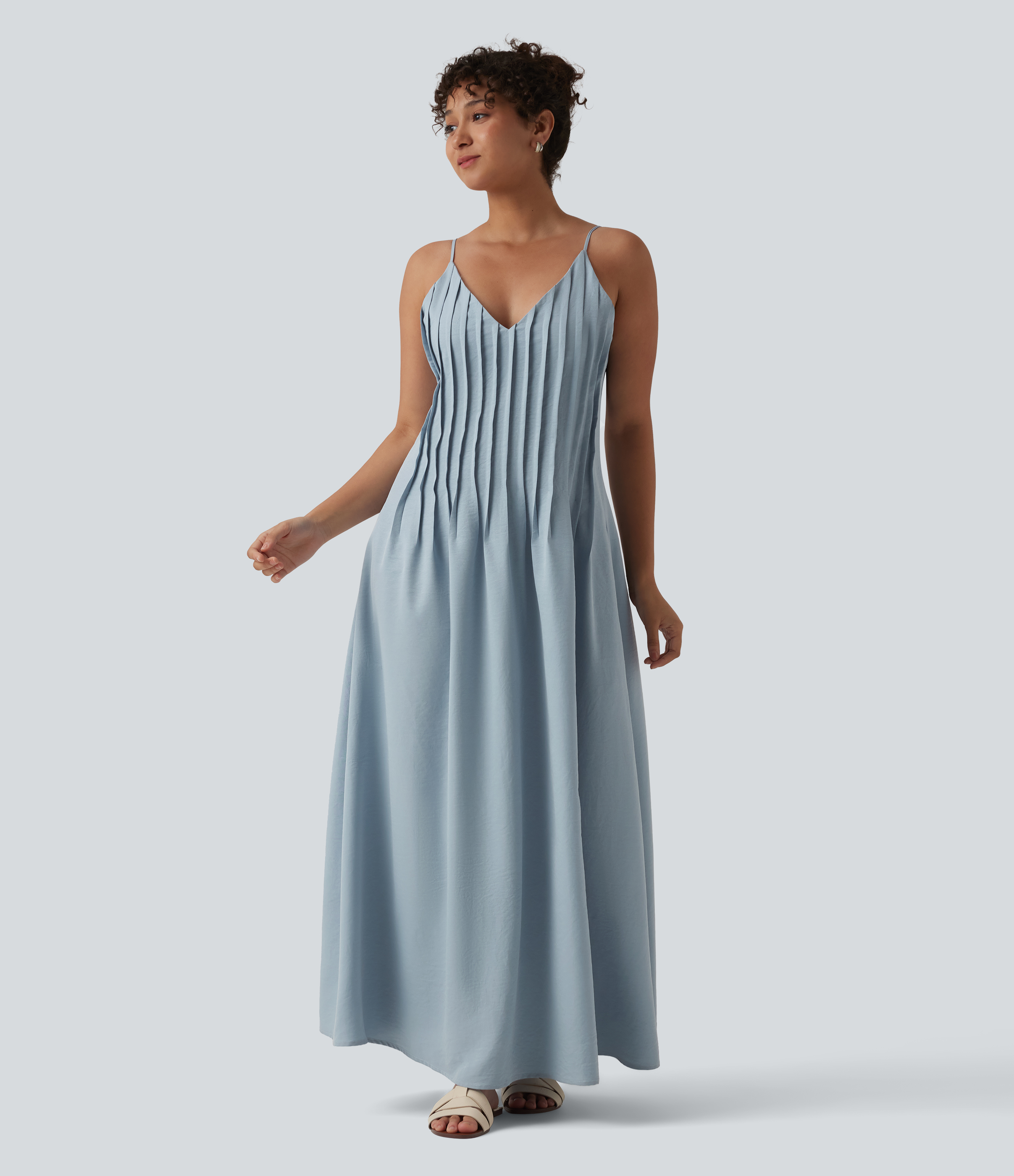 V Neck Maxi Slip Dress with Pockets
