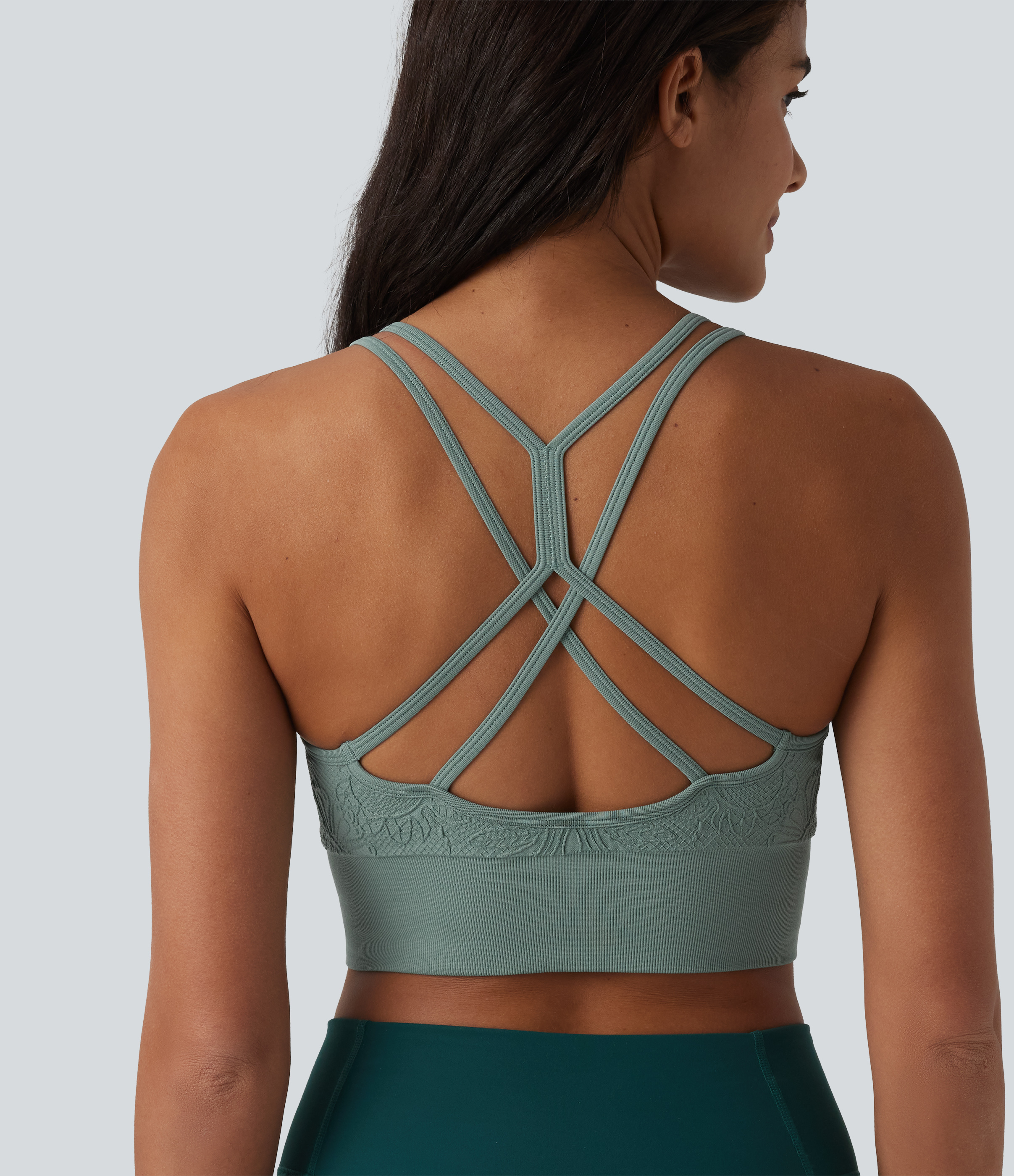 OneForm Seamless Flow Jacquard Crisscross Backless Ruched Built-in Bra Yoga Cropped Tank Top
