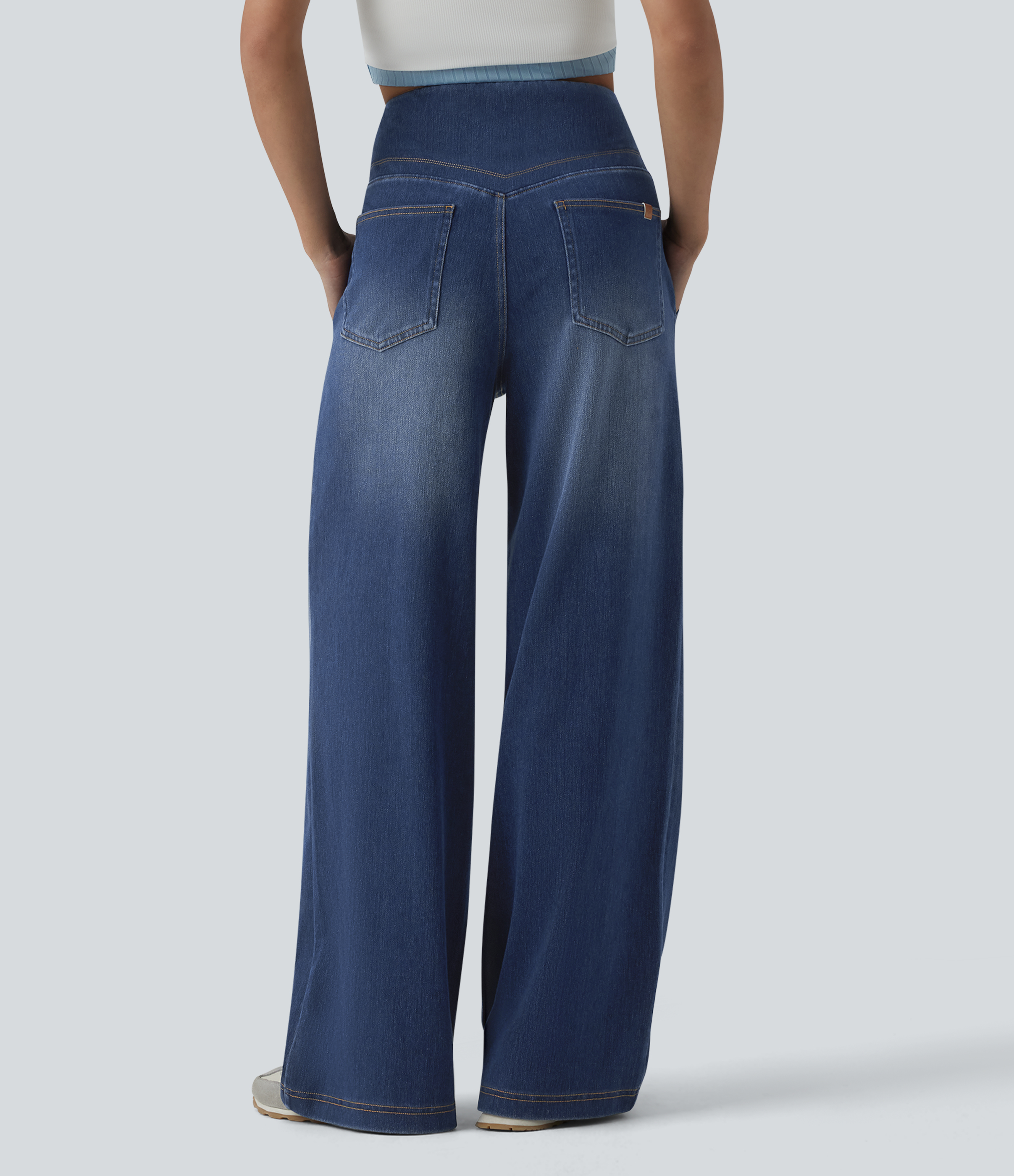 Tide Blue Denim Halara Flex™ High Waisted Tummy Control Casual Baggy Jeans with Pockets / 2