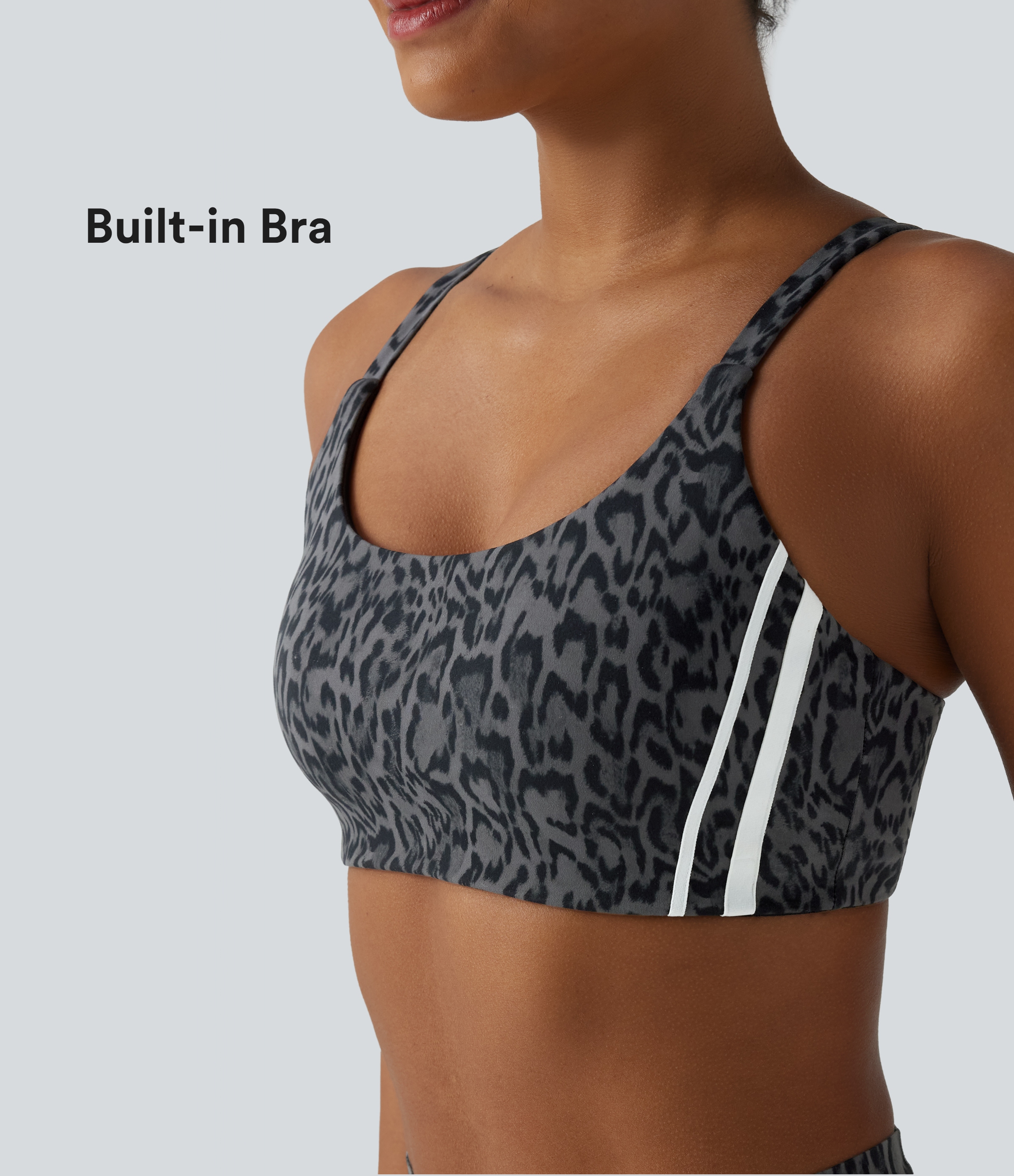 Halara UltraSculpt™ Leopard Print Medium Support Color Block Stripes Training Sports Bra