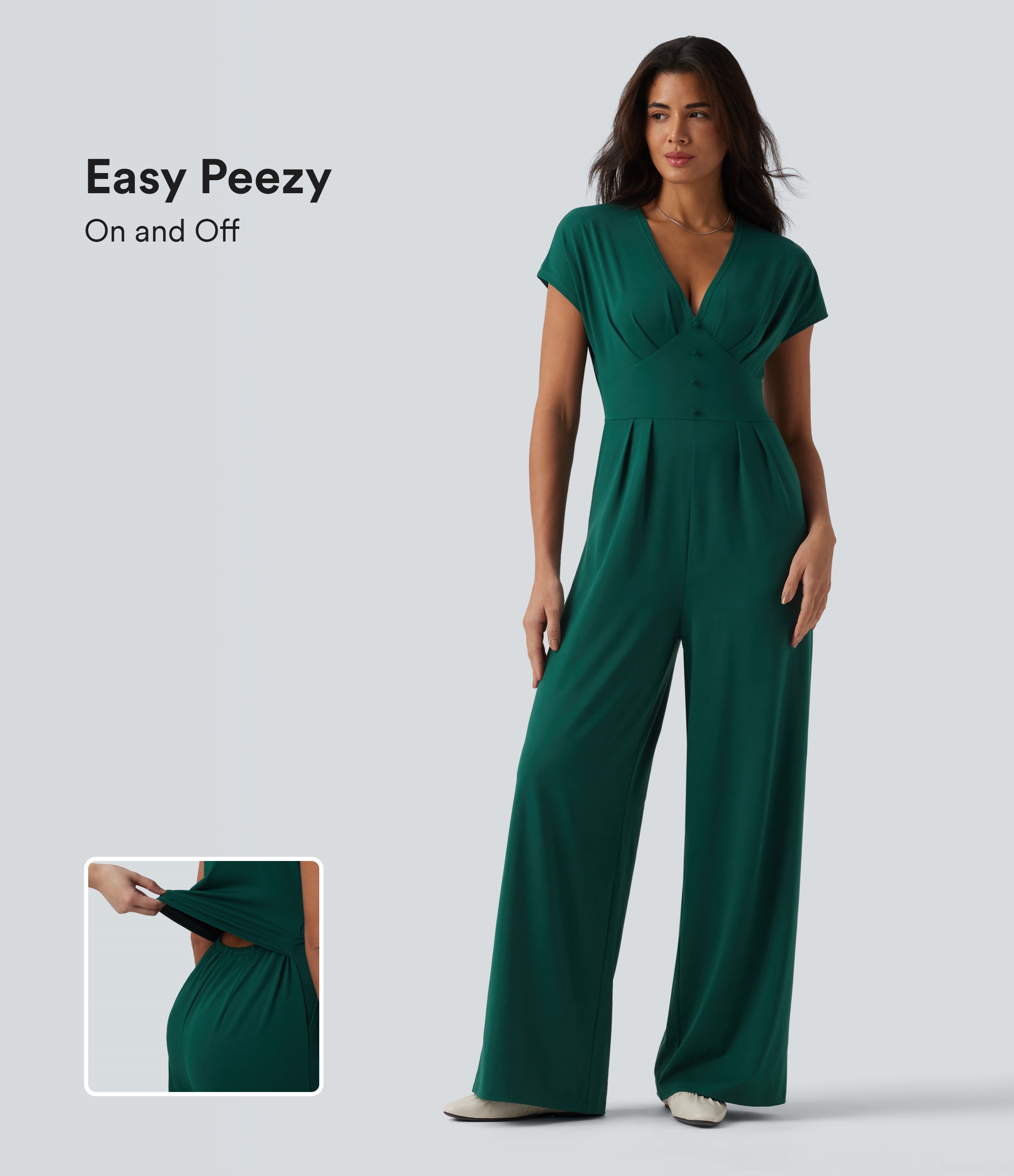 V Neck Short Sleeve Wide Leg Casual Jumpsuit with Pockets-Easy Peezy Edition