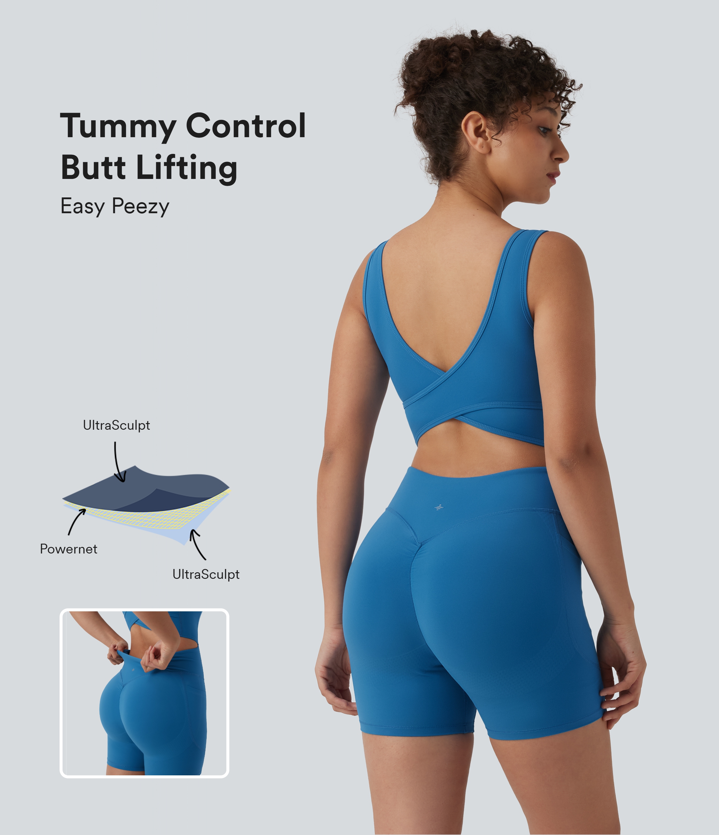 Combinaison moulante de sport Halara UltraSculpt™ dos nu avec bretelles croisées, ventre plat, effet push-up fessier, coussinets non amovibles et poches – Easy Peasy