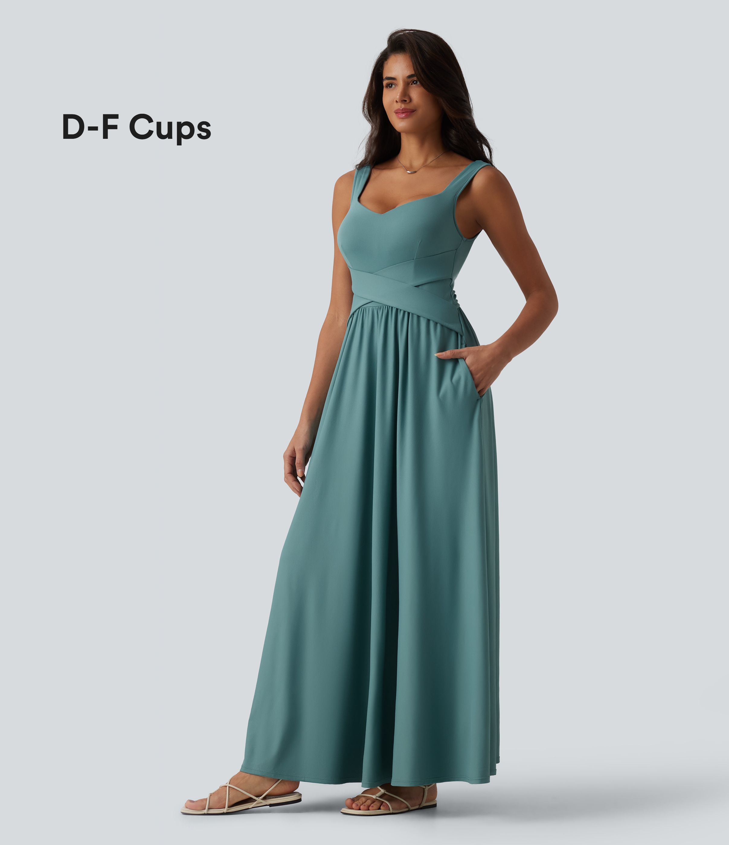 Vestido largo informal y fluido con bolsillos laterales y sujetador integrado - Copas D-F