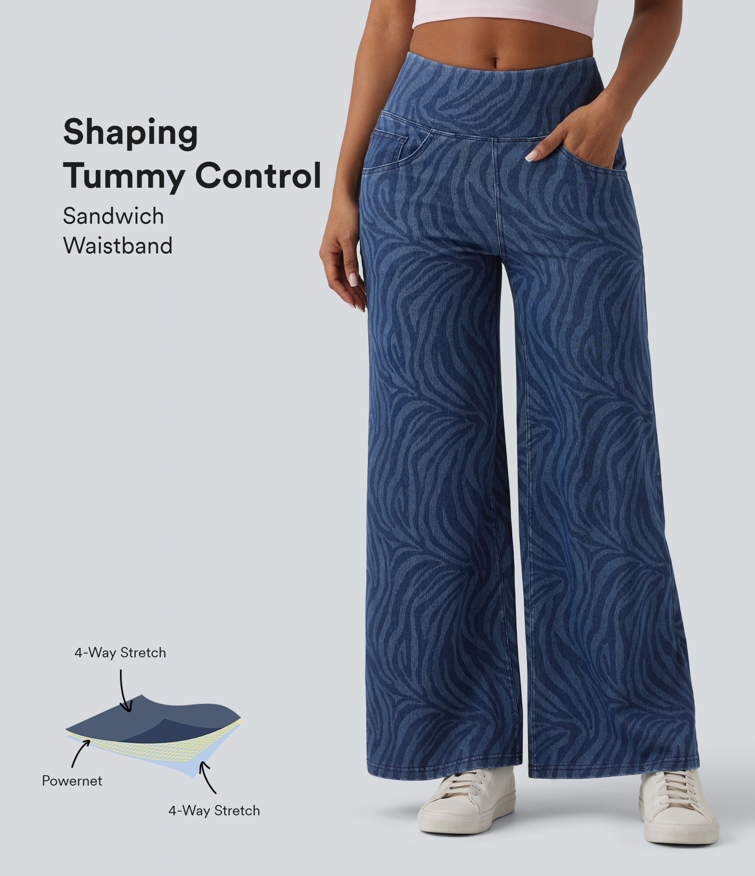 Halara Flex™ Mid Rise Tummy Control Zebra Stripe Casual Wide Leg Jeans with Pockets