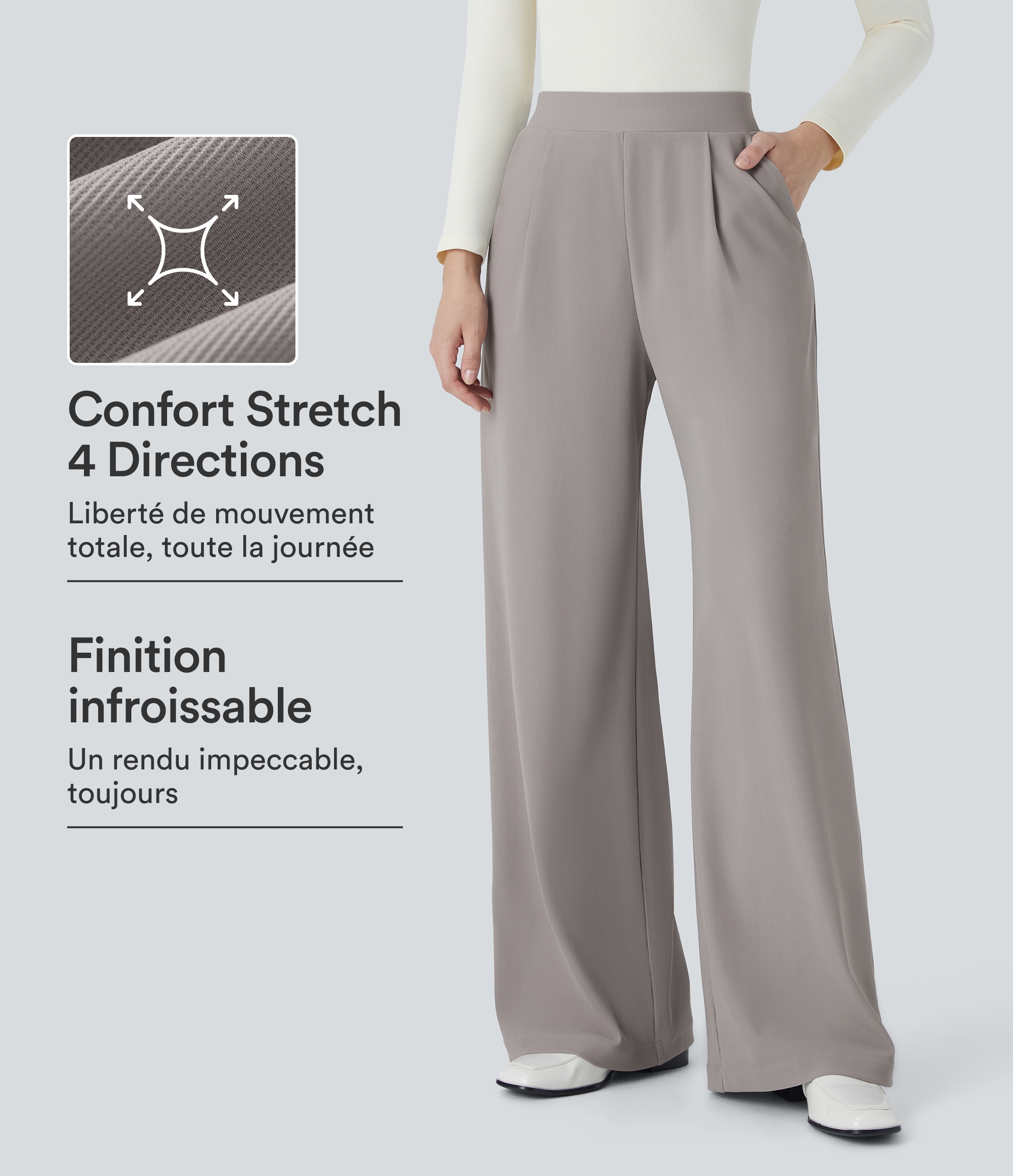 Halara Flex™ Pantalon Tailleur Évasé à Taille Haute Sculptant la Silhouette avec Poches Latérales Micro Waffle