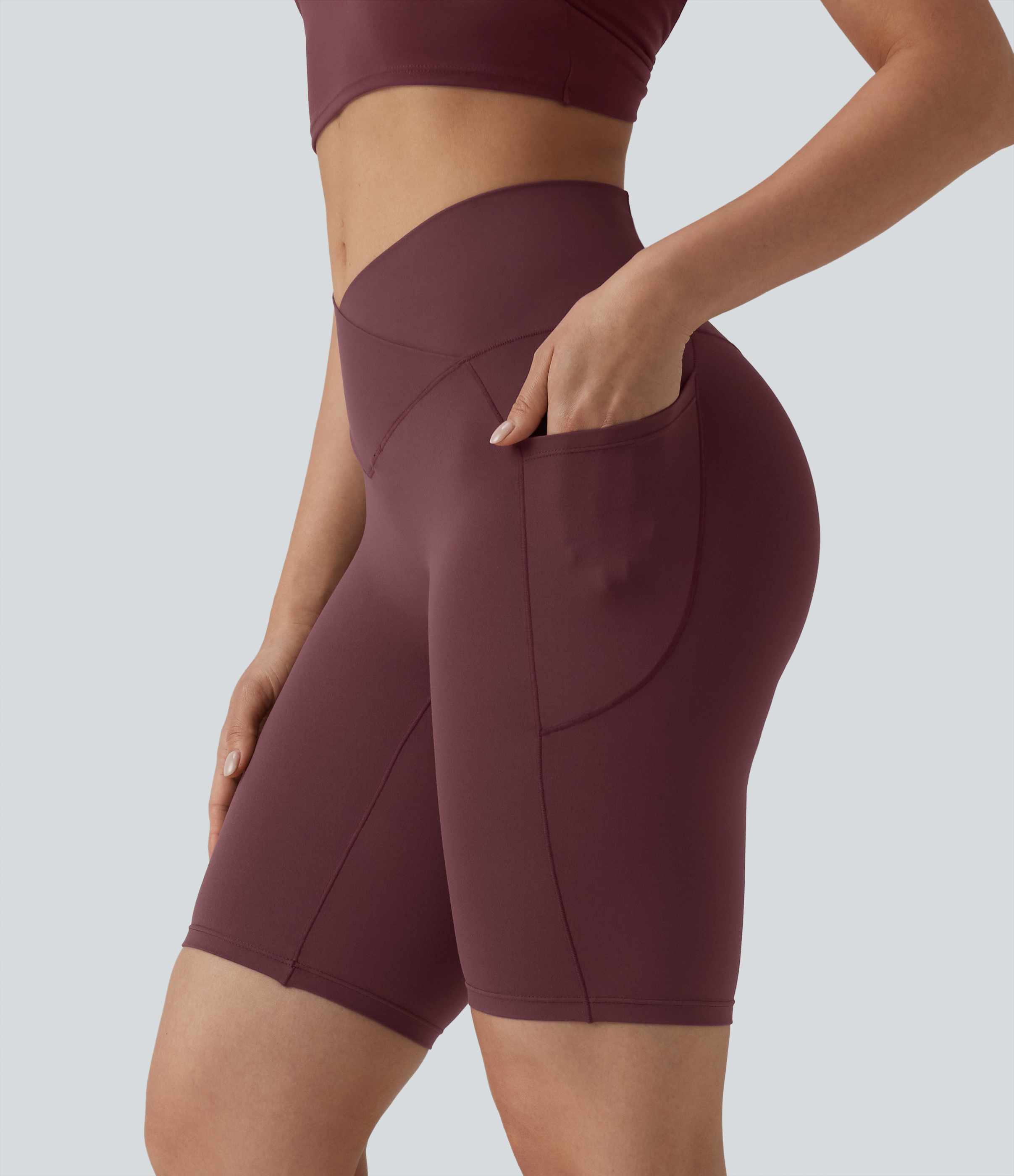 SoftlyZero™ High Waisted Crossover Yoga Biker Shorts 9'' with Pockets-UPF50+