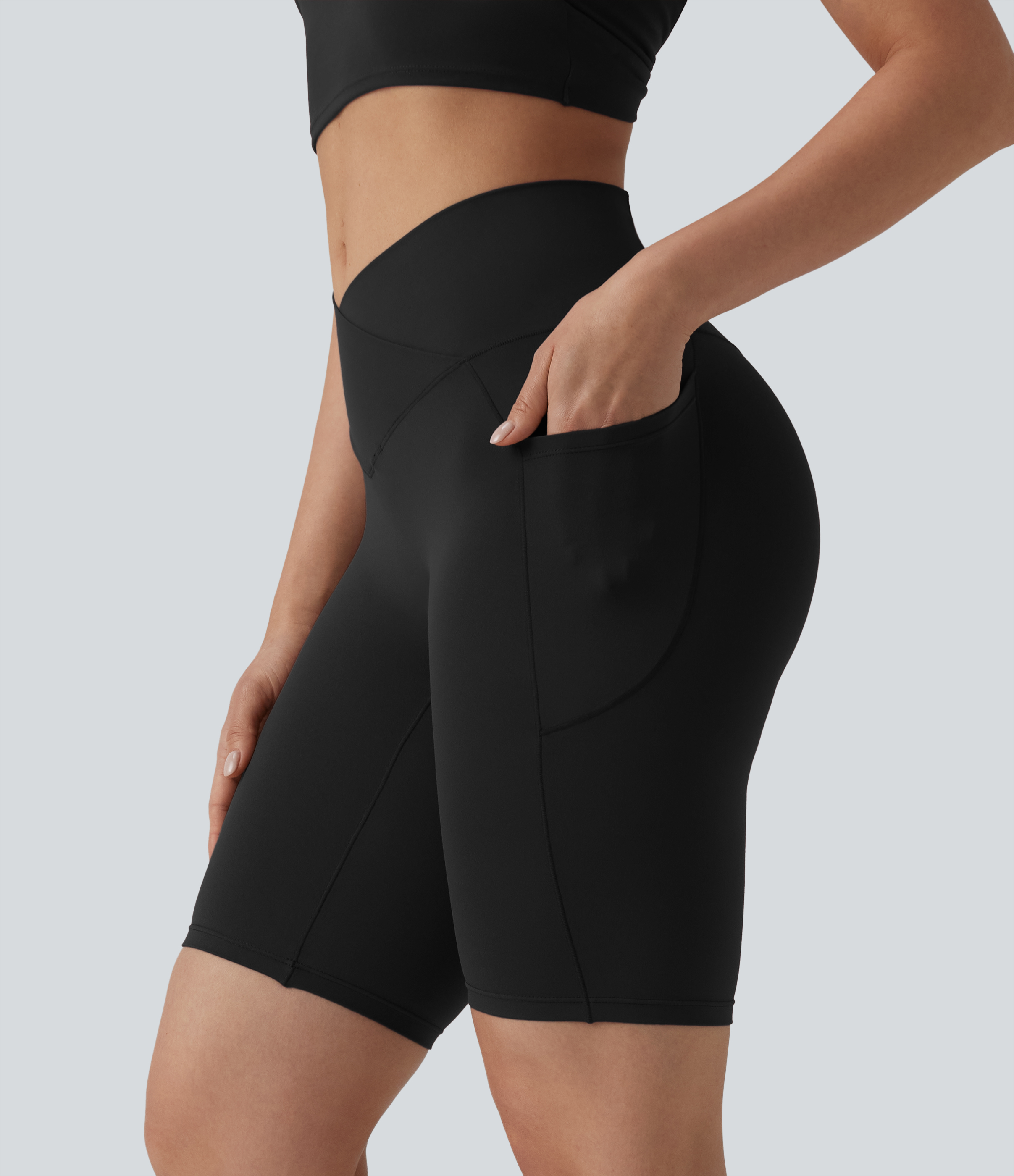 SoftlyZero™ High Waisted Crossover Yoga Bike Shorts 9'' with Pockets-UPF50+