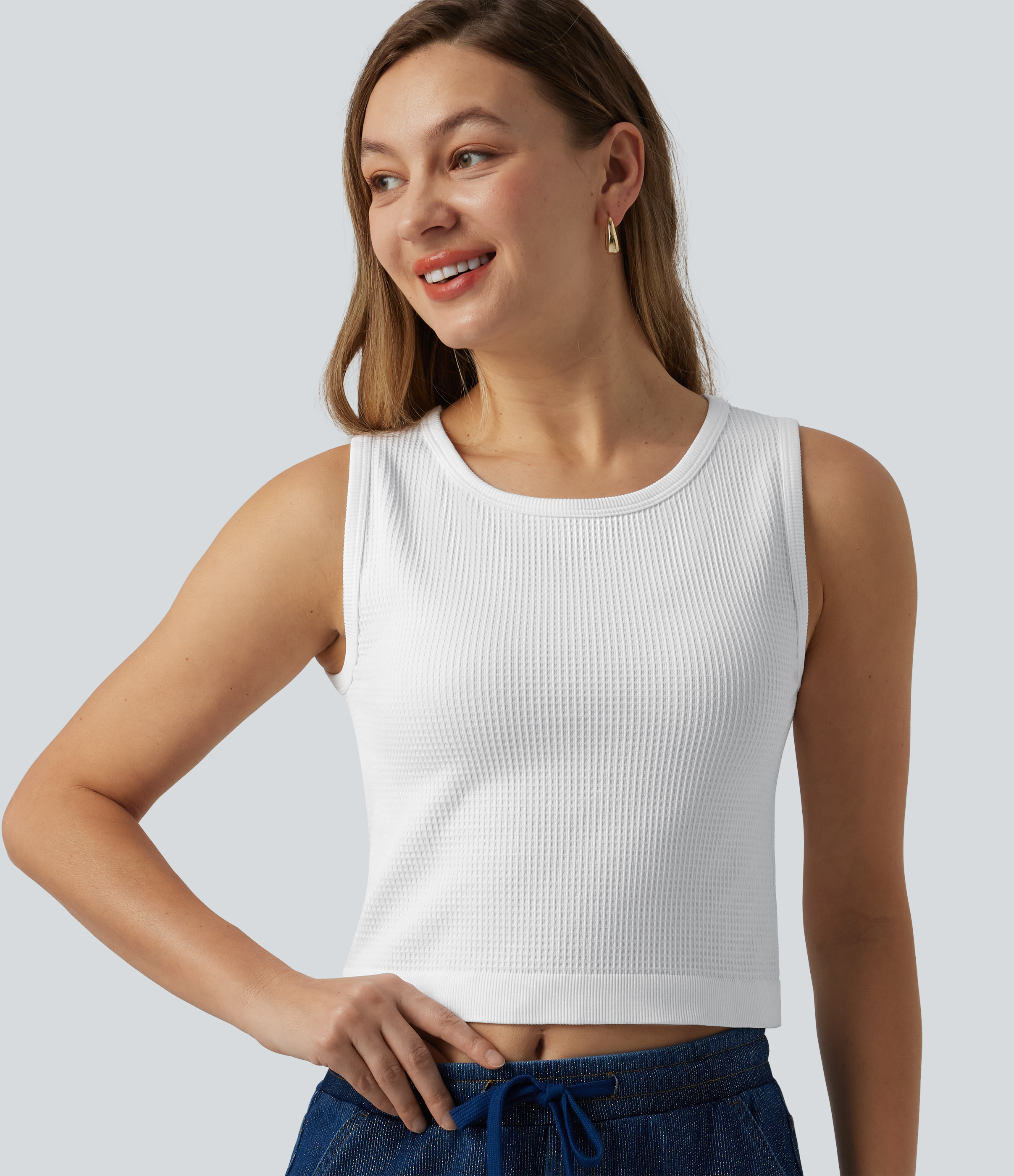 OneForm Seamless Flow Waffle Cropped Casual Tank Top