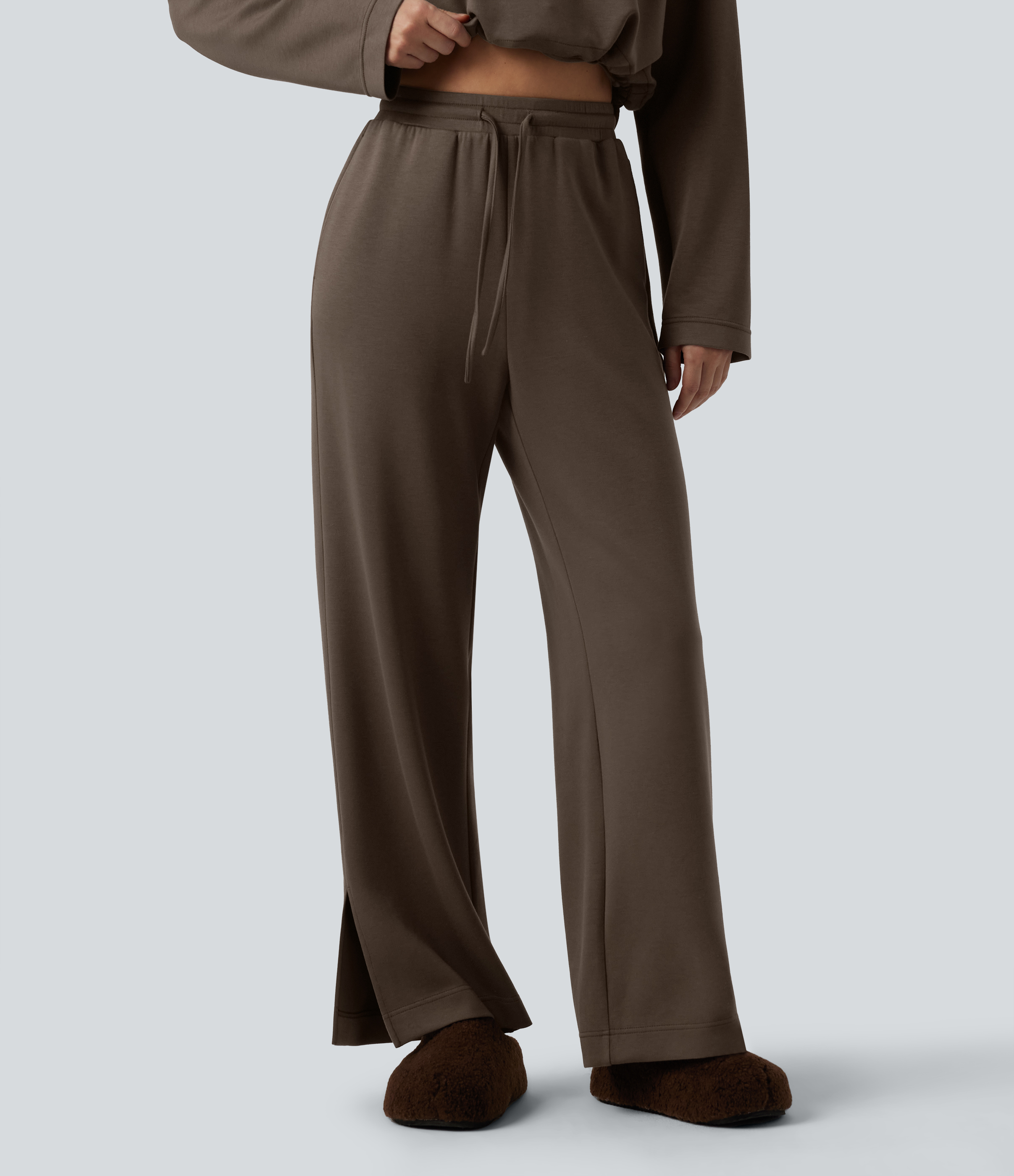 High Waisted Drawstring Wide Leg Lounge Sweatpants with Pockets