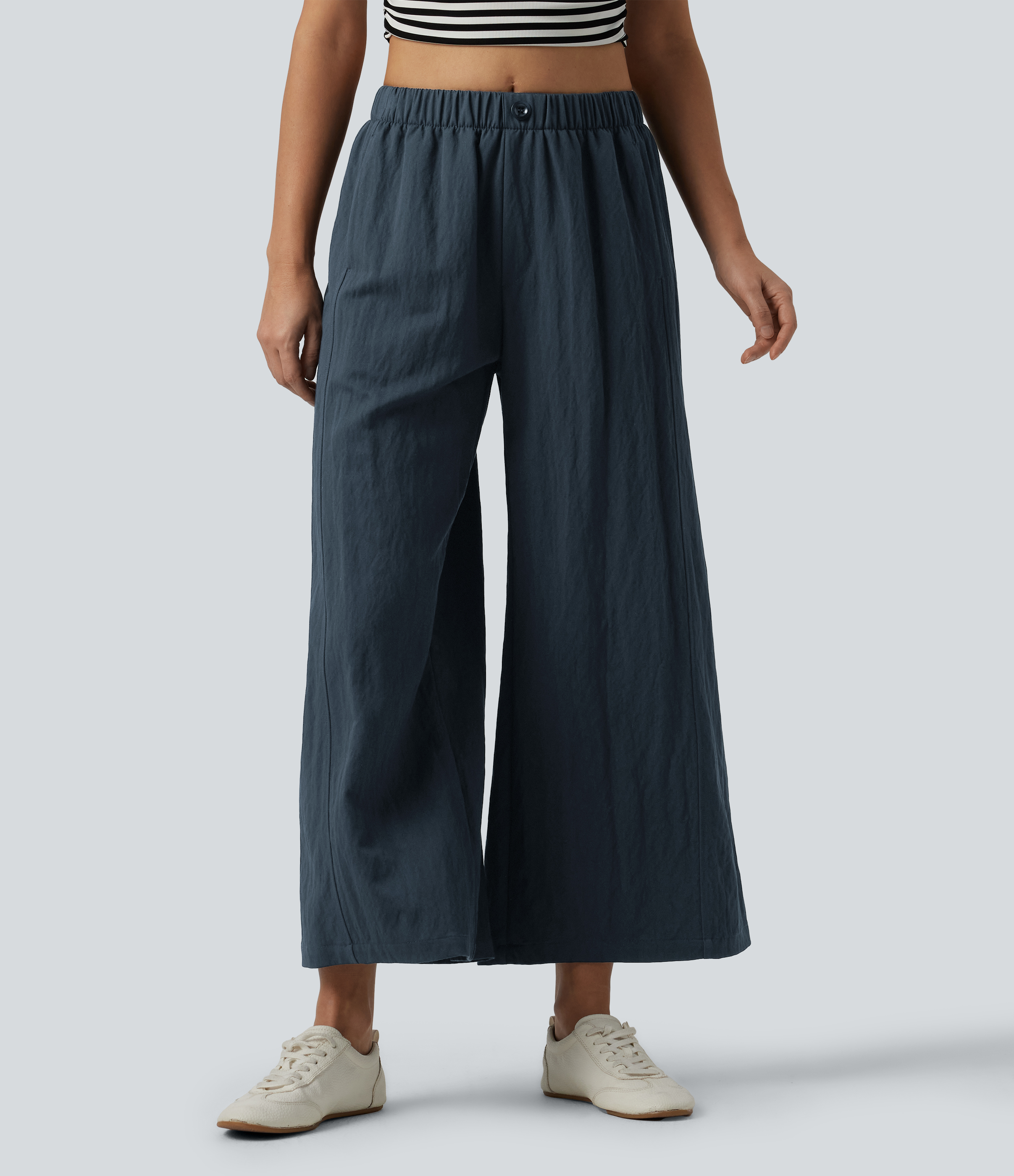 Mid Rise Wide Leg Casual Pants with Pockets