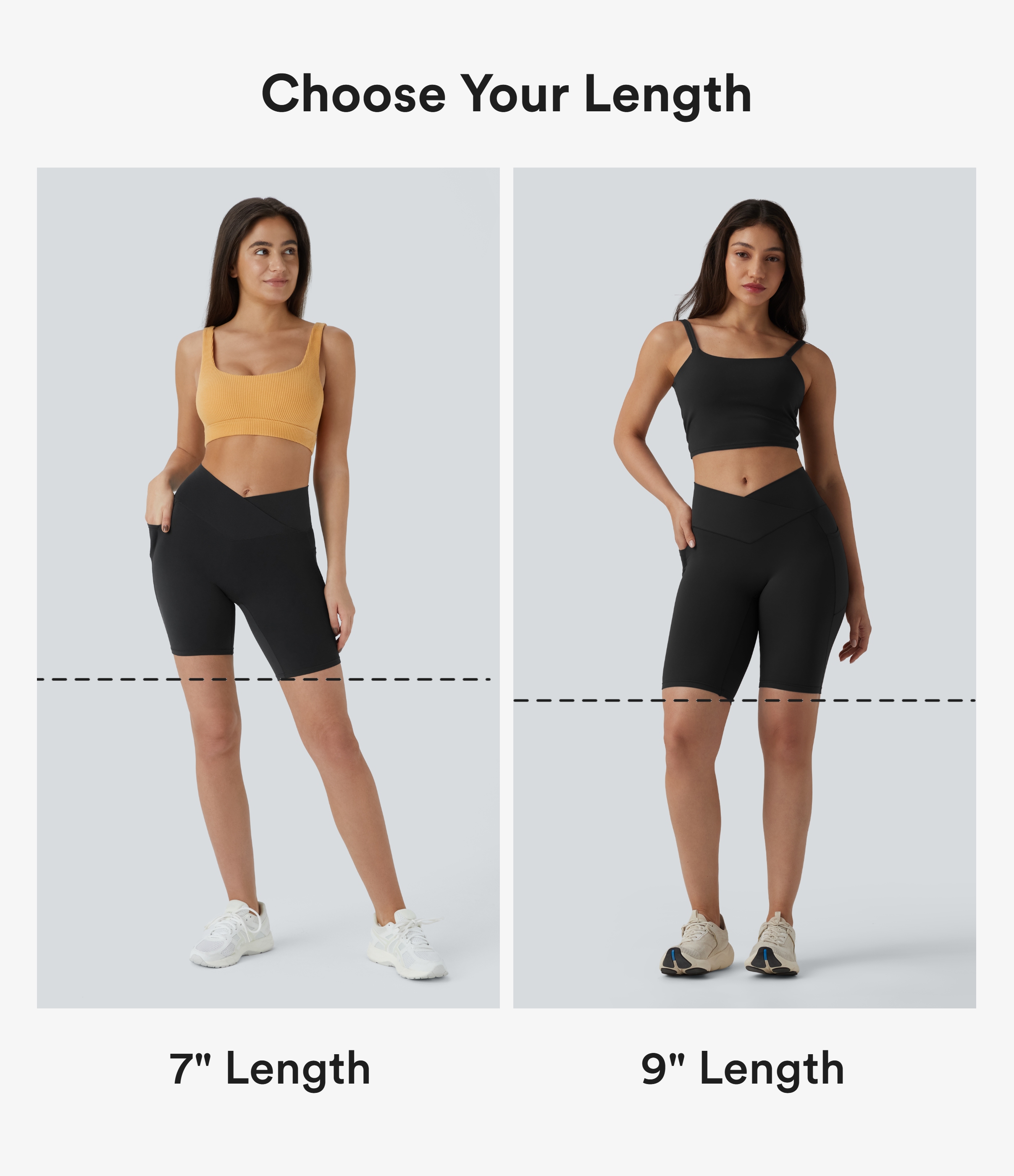Black SoftlyZero™ High Waisted Crossover Yoga Biker Shorts 9'' with Pockets / 2