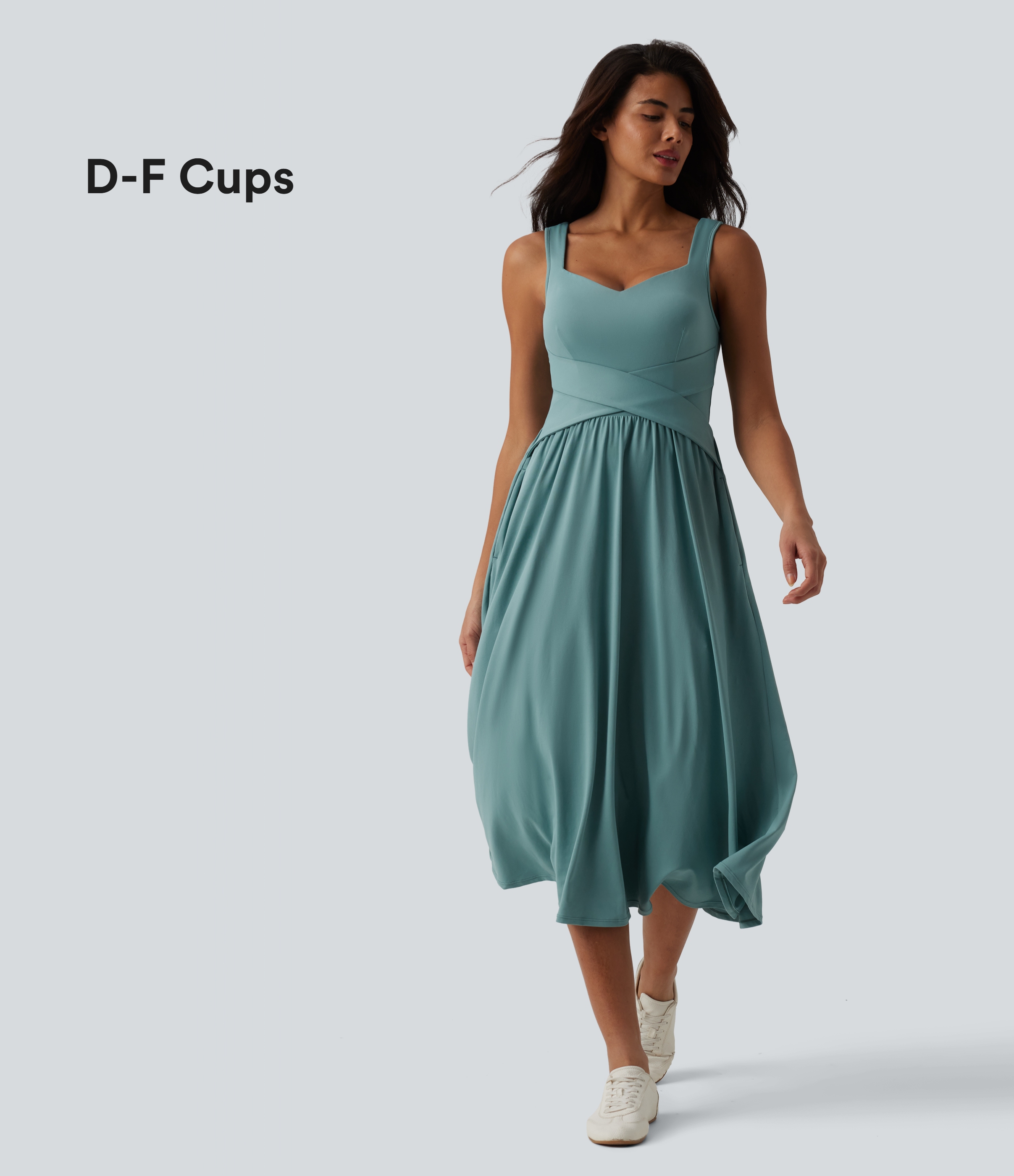 Vestido midi fluido sin mangas con bolsillos laterales y diseño cruzado - Copas D-F