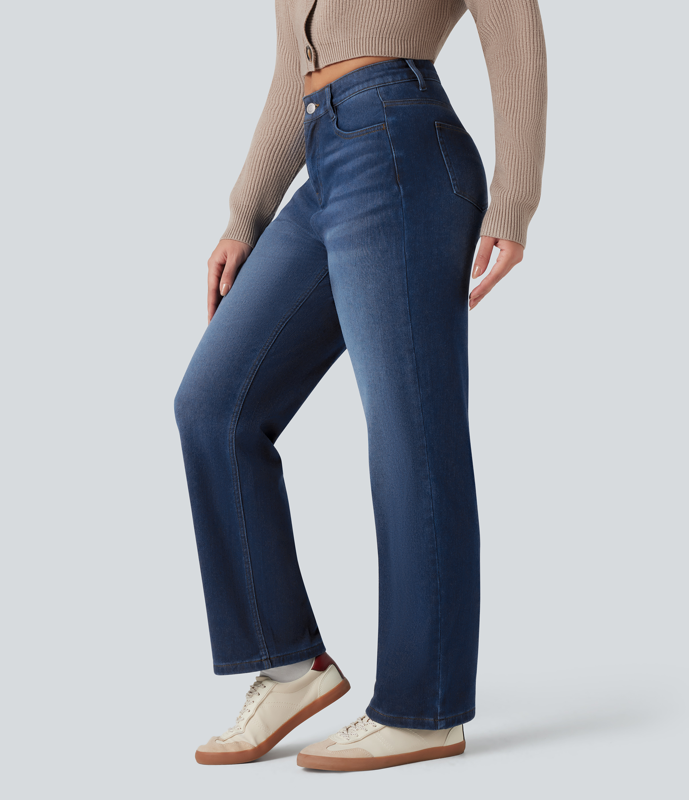 Halara Flex™ Denim Heat - Lässige Jeans mit hohem Bund, mehreren Taschen und geradem Bein