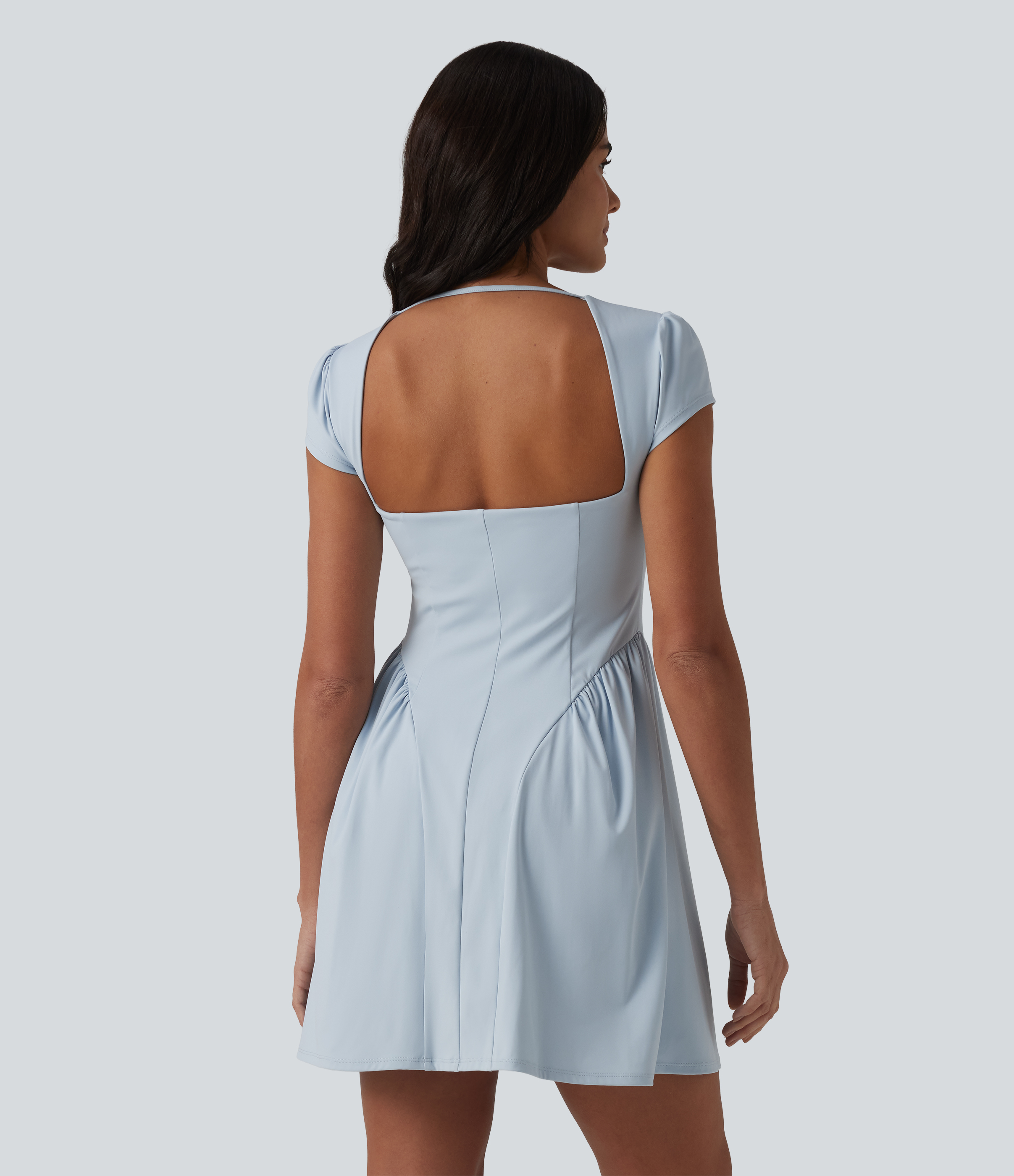 Winter Sky Square Neck Short Sleeve Built-in Bra Mini Casual Dress / 2