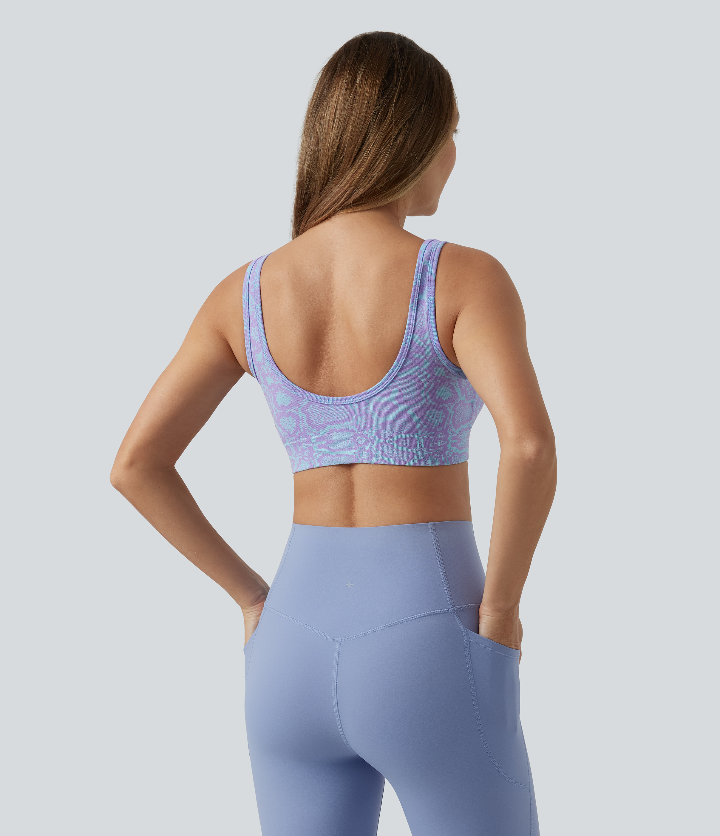 Orchid Bloom OneForm Seamless Flow Low Support U-Neck Snakeskin Print Built-in Bra Yoga Sports Bra / 2