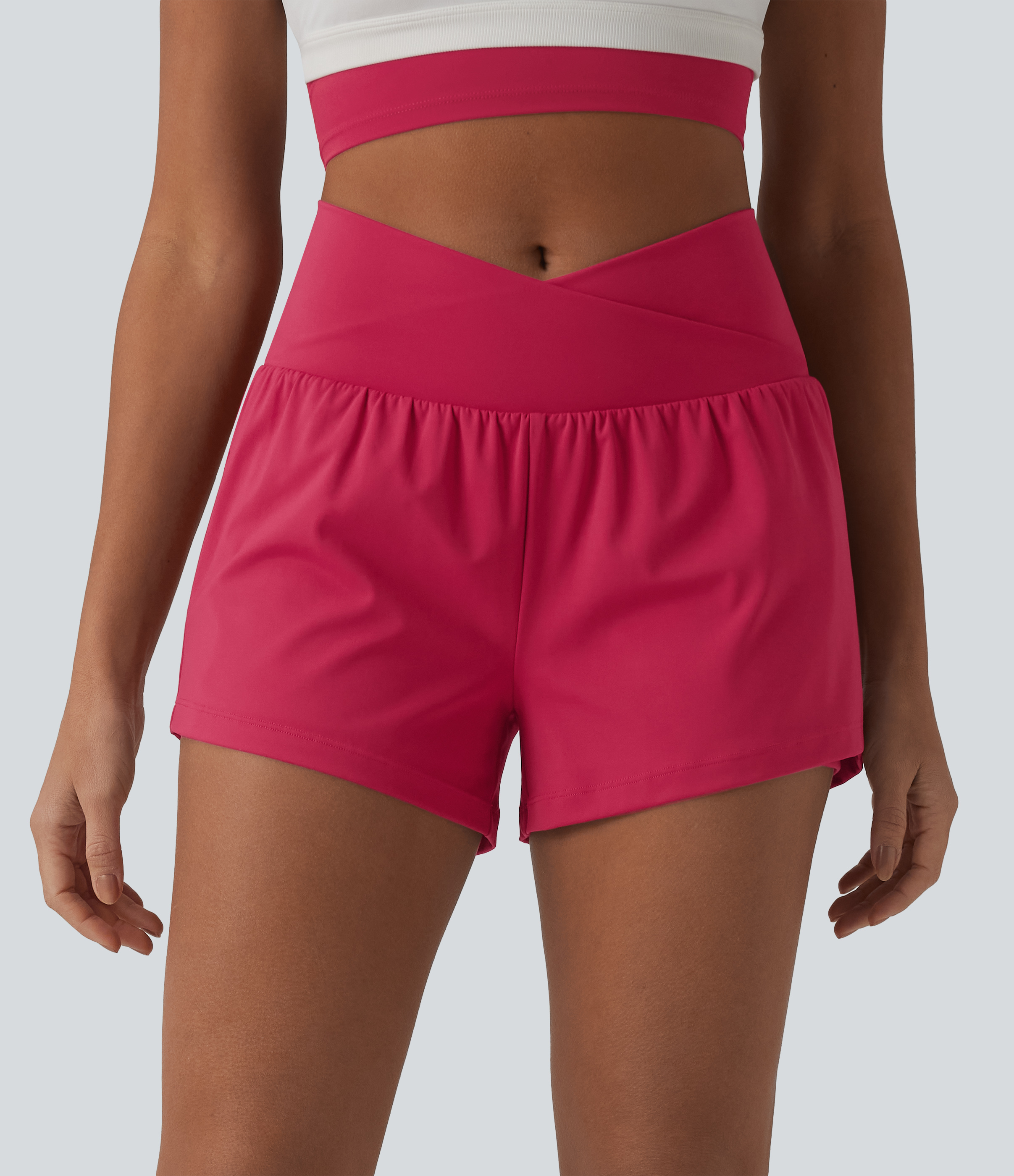 SoftlyZero™ Airy 2-in-1 Yoga Shorts with High-Waisted Crossover, Cool Touch, and Pockets