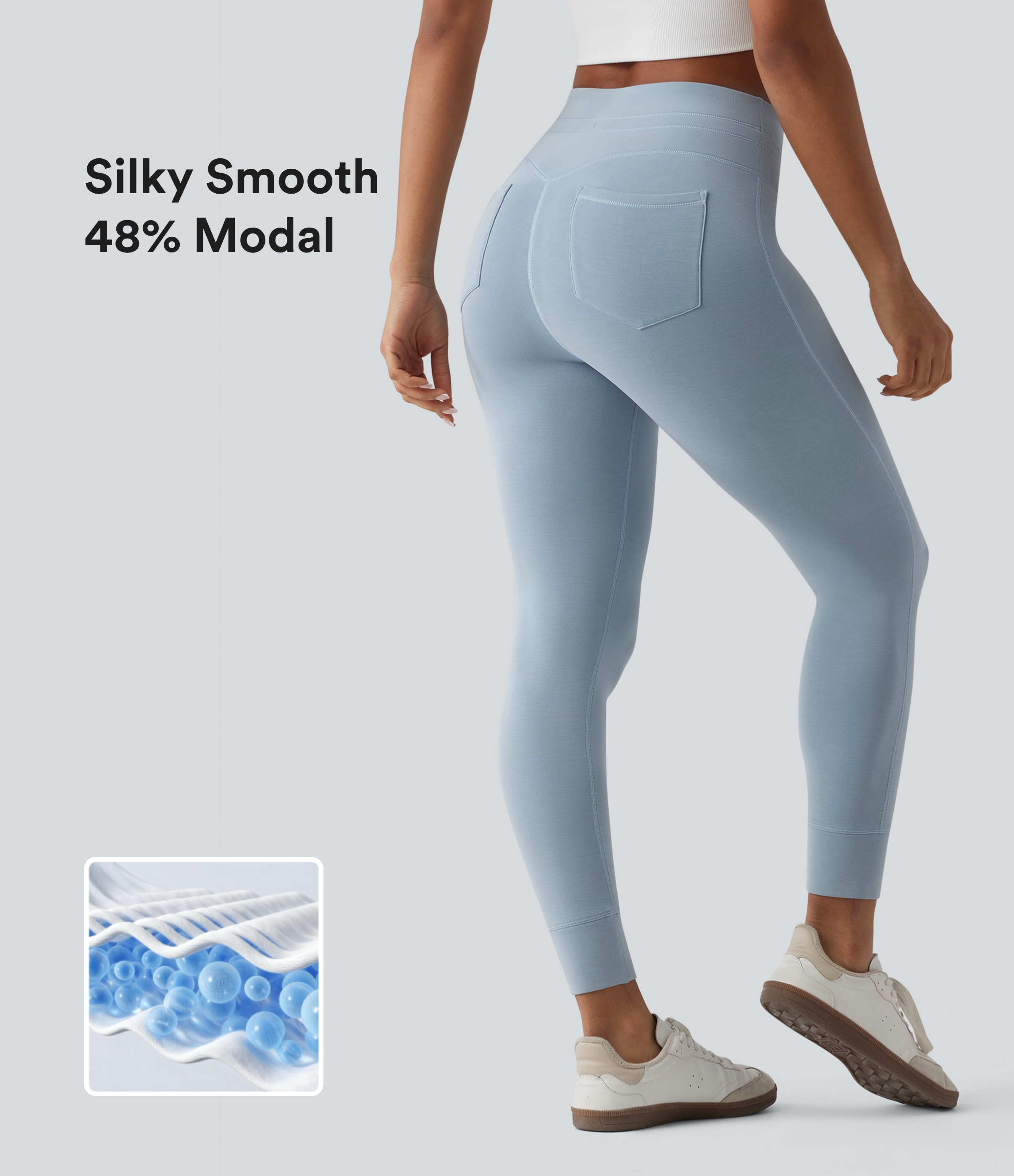 SpacerTek™ - Lässige Skinny-Hose mit hohem Bund, Gesäßtaschen und Kordelzug