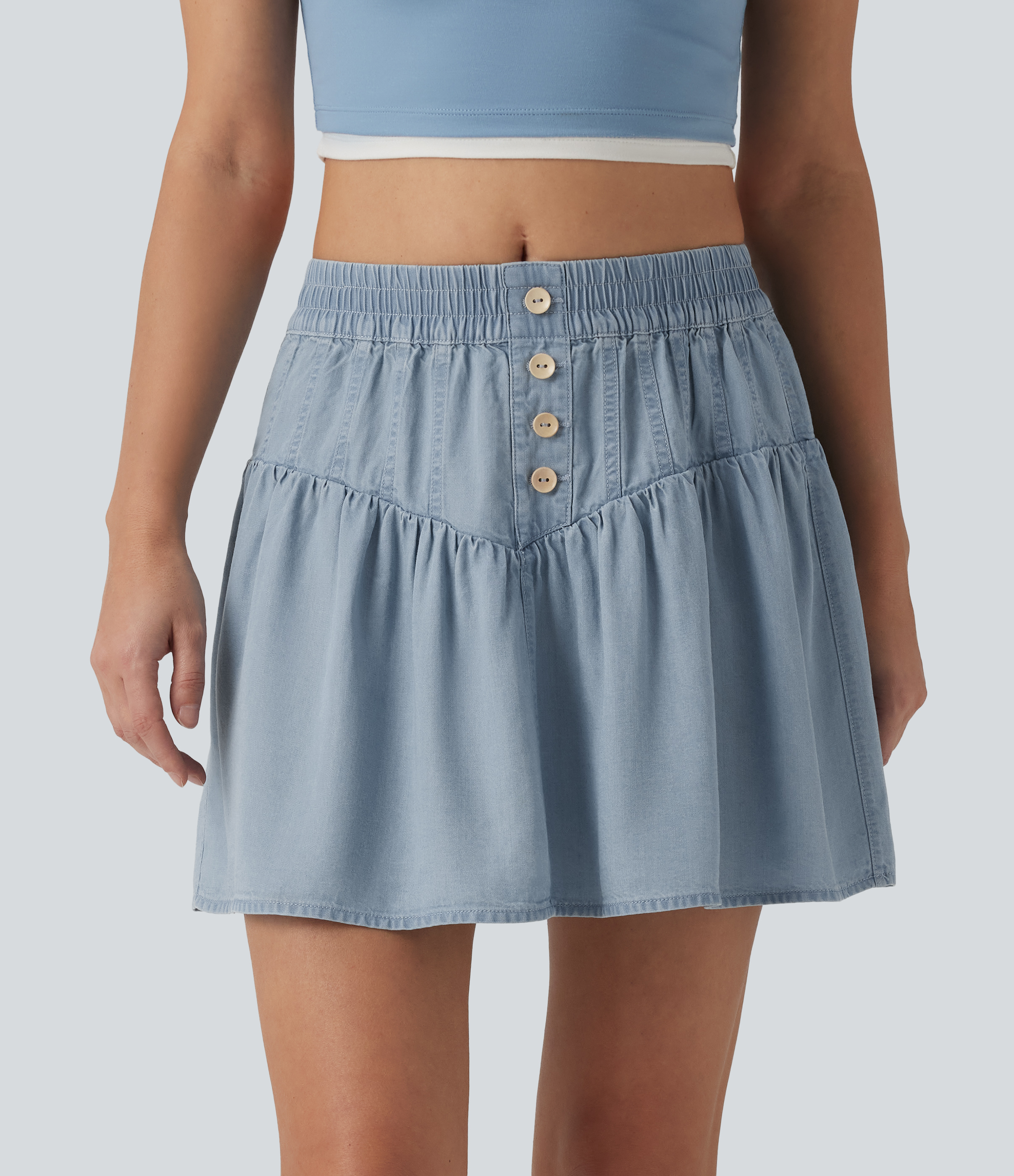 Mid Rise Mini Draped Lyocell Denim Casual A-line Skirt