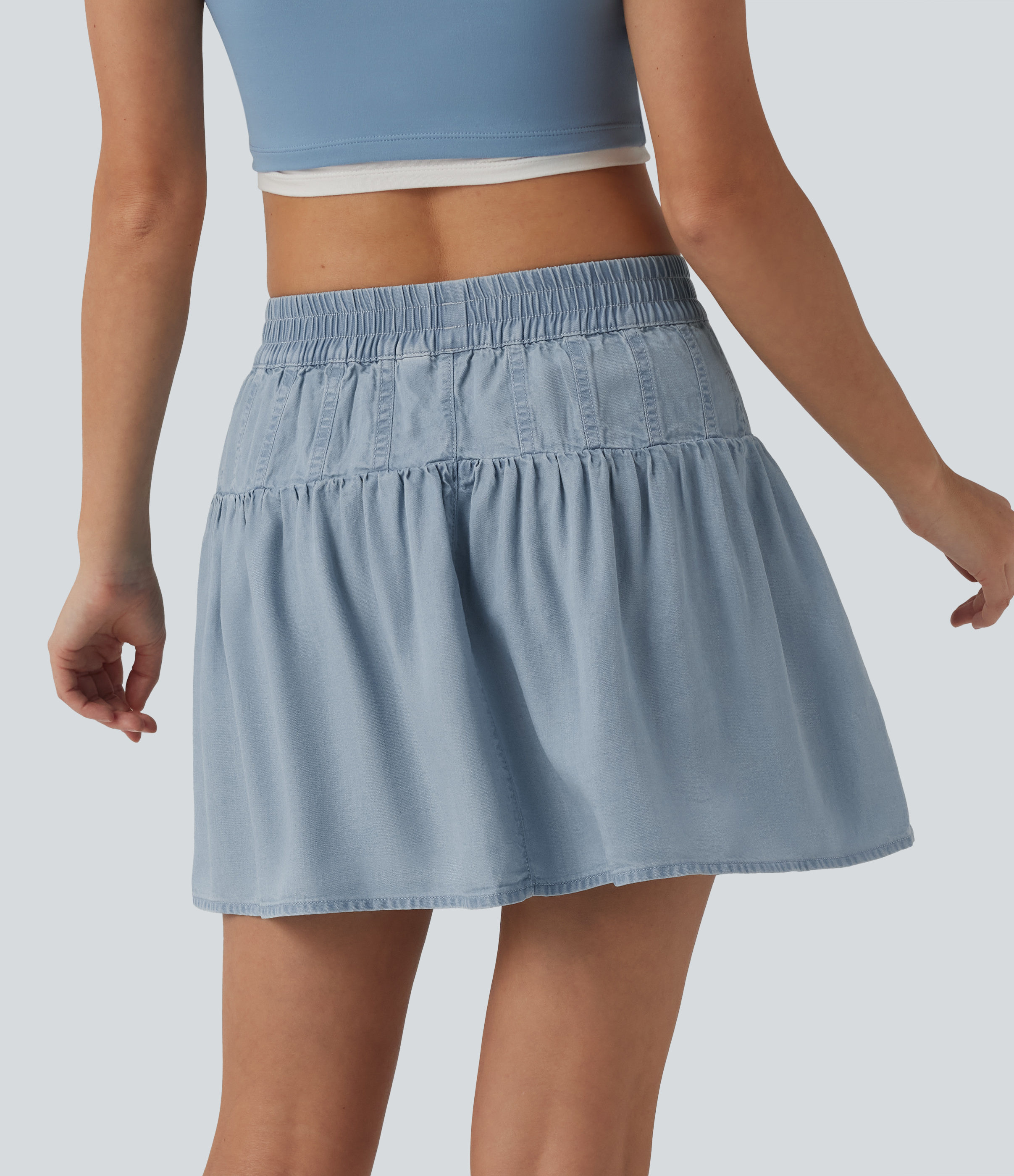 Malibu Blue Denim Mid Rise Mini Draped Lyocell Denim Casual A-line Skirt / 2