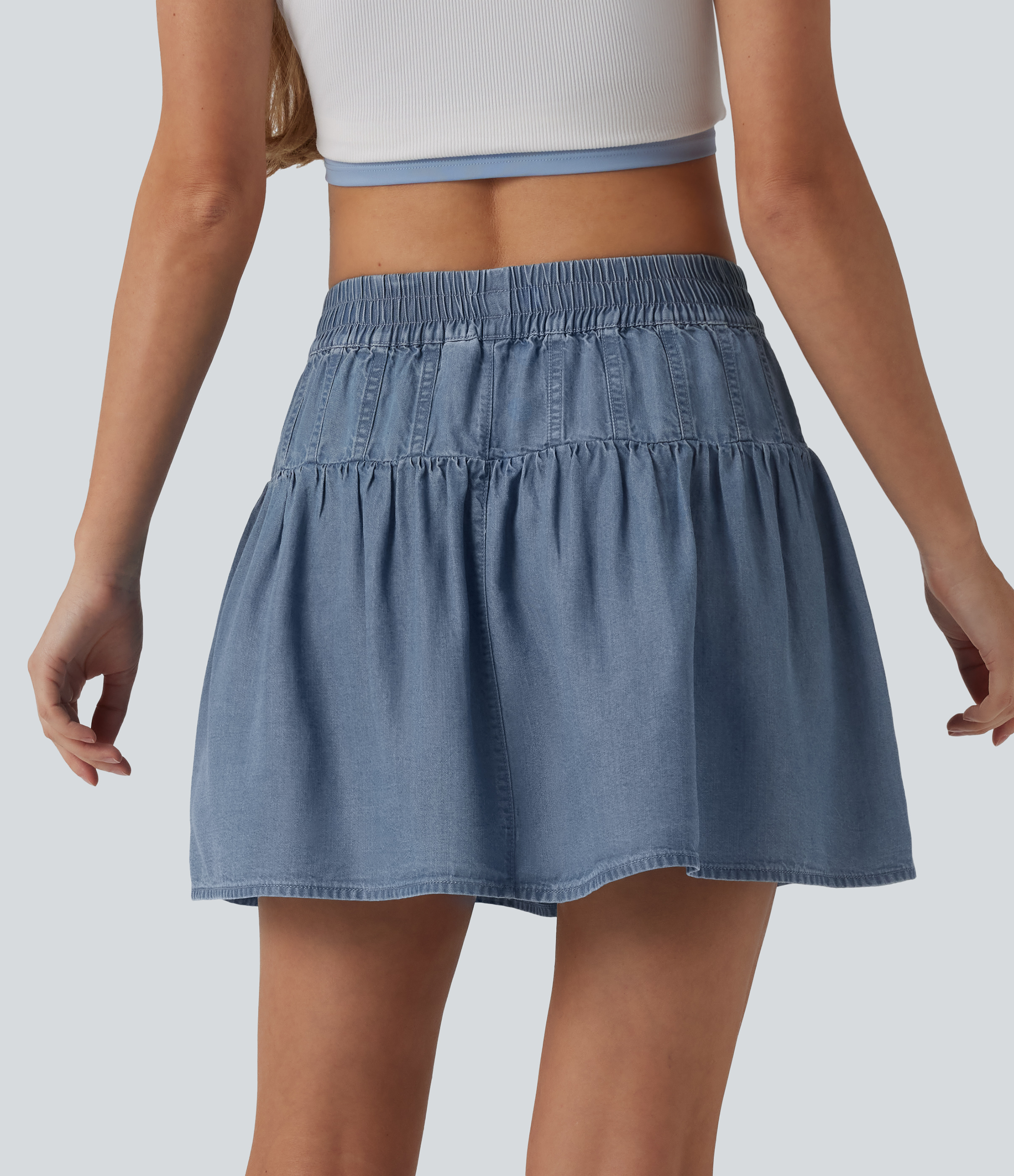 Blue Jasper Denim Mid Rise Mini Draped Lyocell Denim Casual A-line Skirt / 2