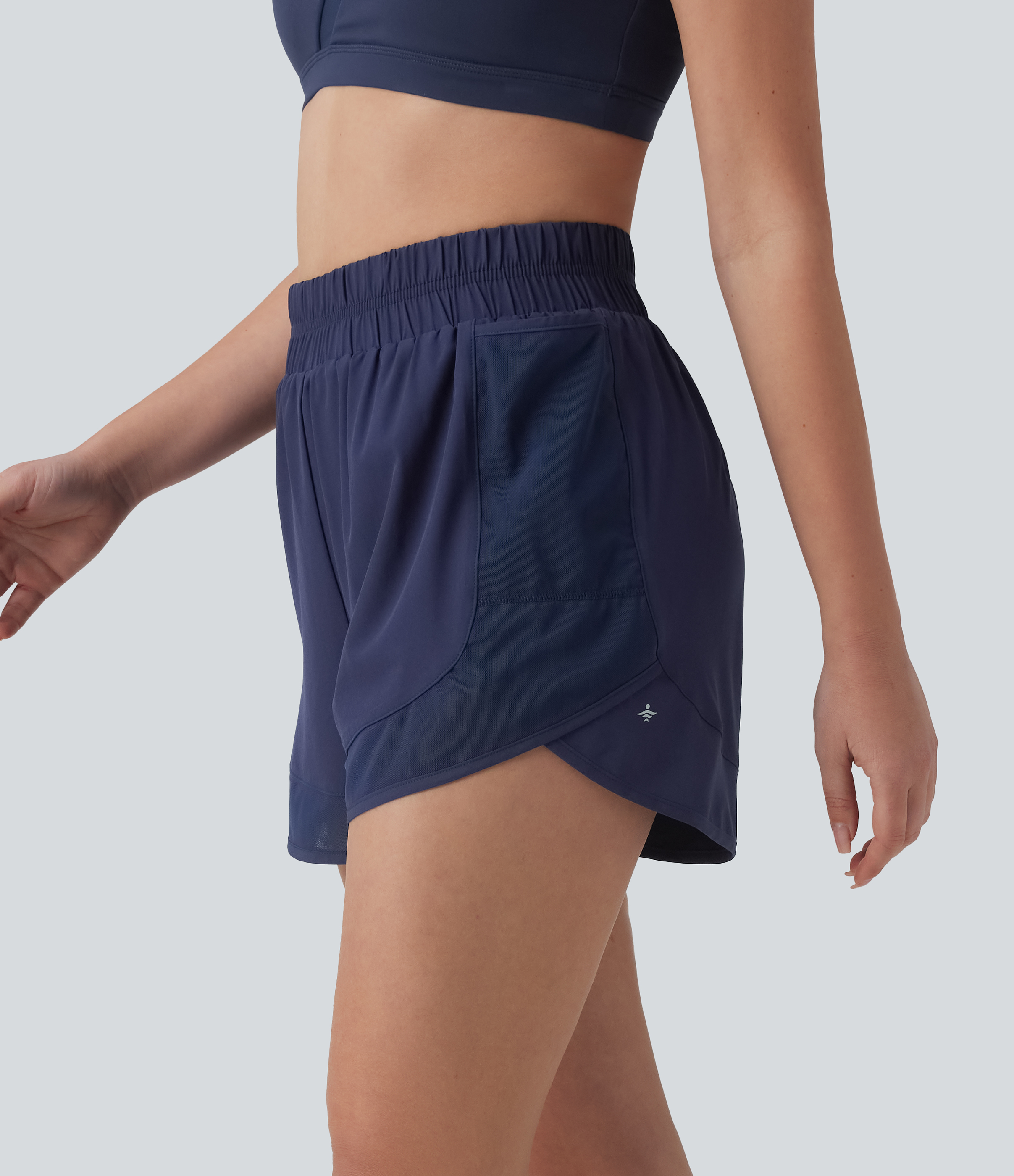 Breezeful™ High Waisted Curved Hem Contrast Mesh Quick Dry Baggy Yoga Shorts 2.5'' with Pockets