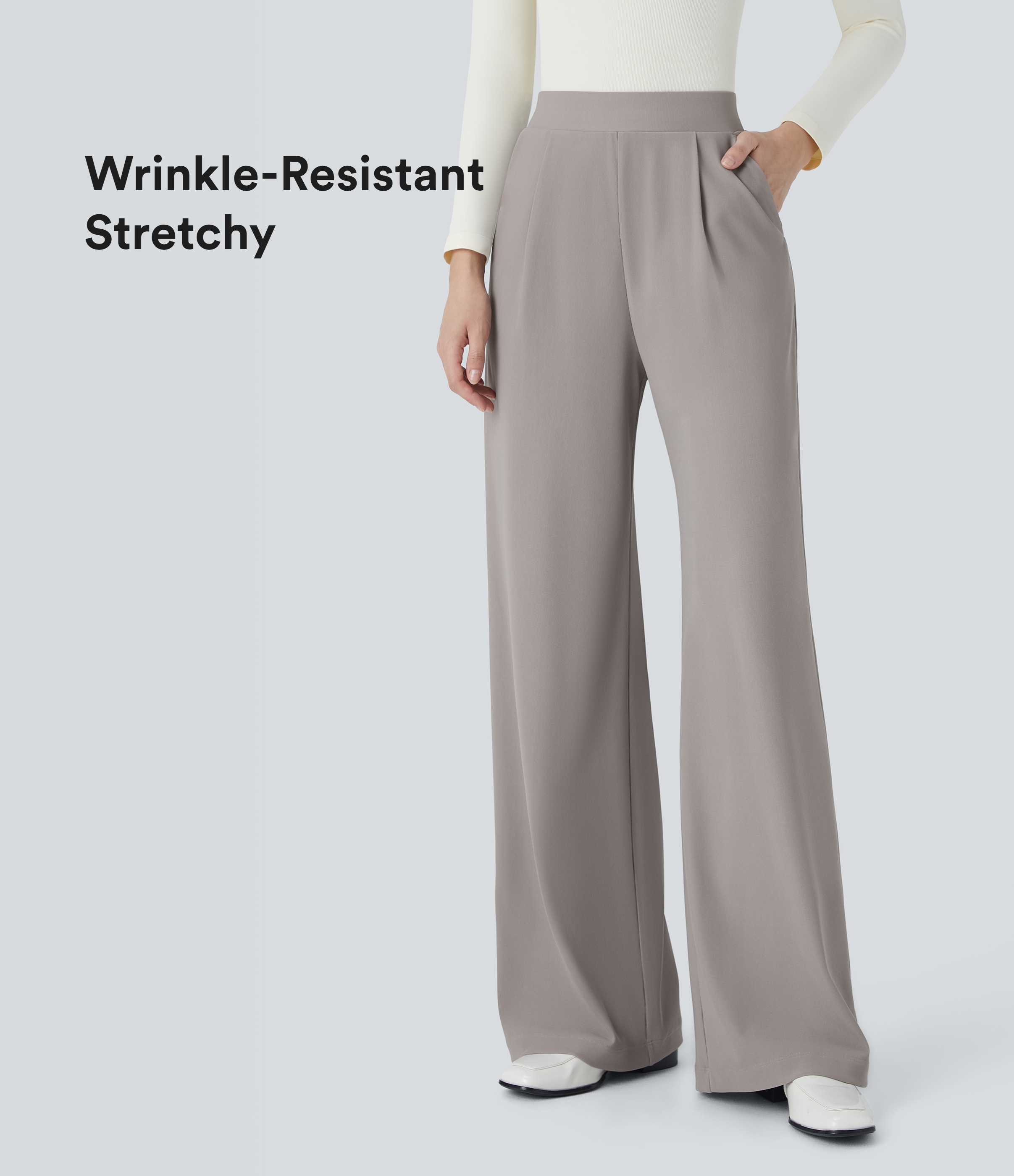 Halara Flex™ High Waisted Body Sculpt Waist-Slimming Pocket Wide Leg Micro Waffle Women Suit Work Pants