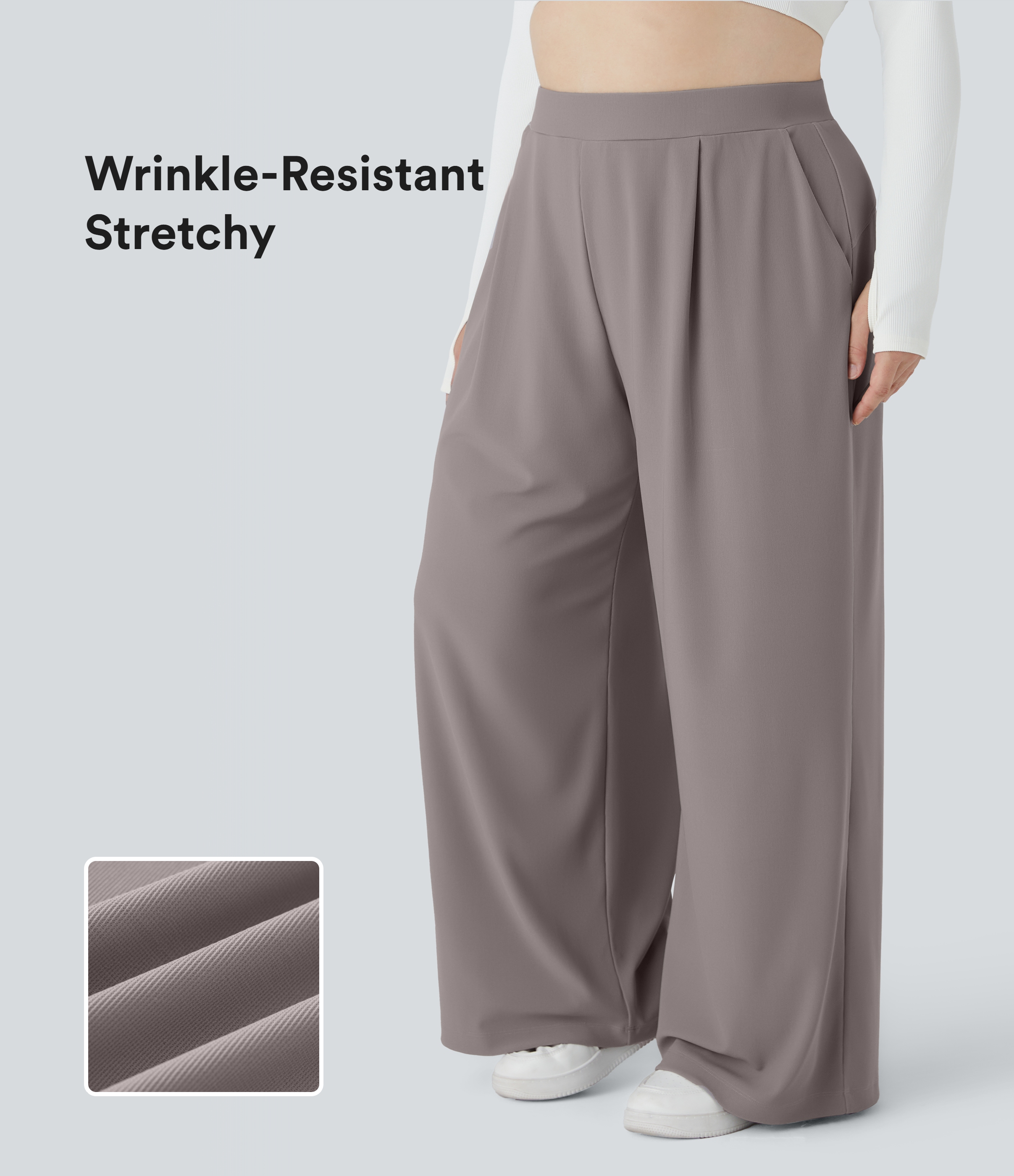 Halara Flex™ High Waisted Body Sculpt Waist-Slimming Pocket Wide Leg Micro Waffle Plus Size Work Pants