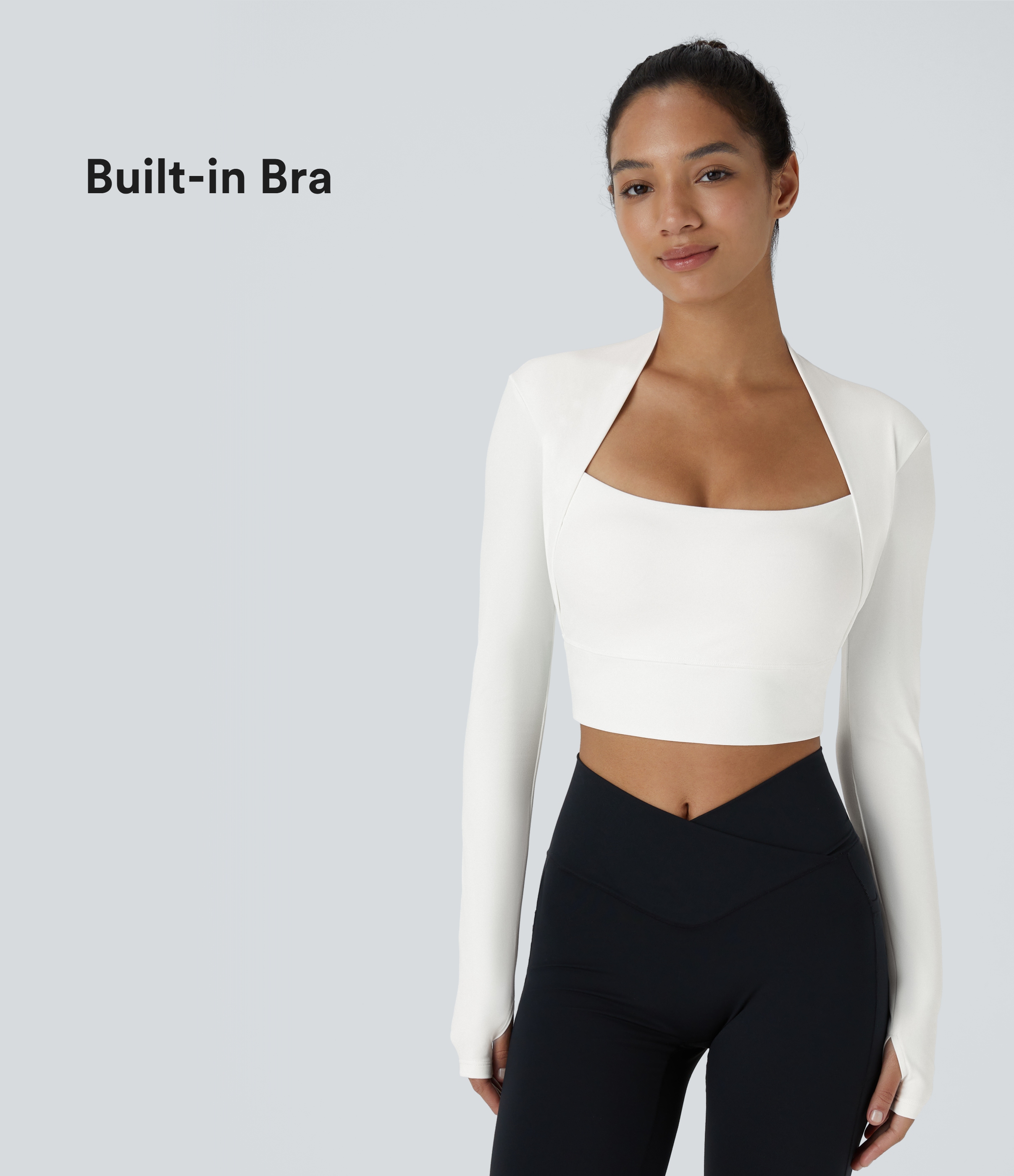 SoftlyZero™ Plush Long Sleeve Thumb Hole 2-in-1 Cropped Yoga Sports Top