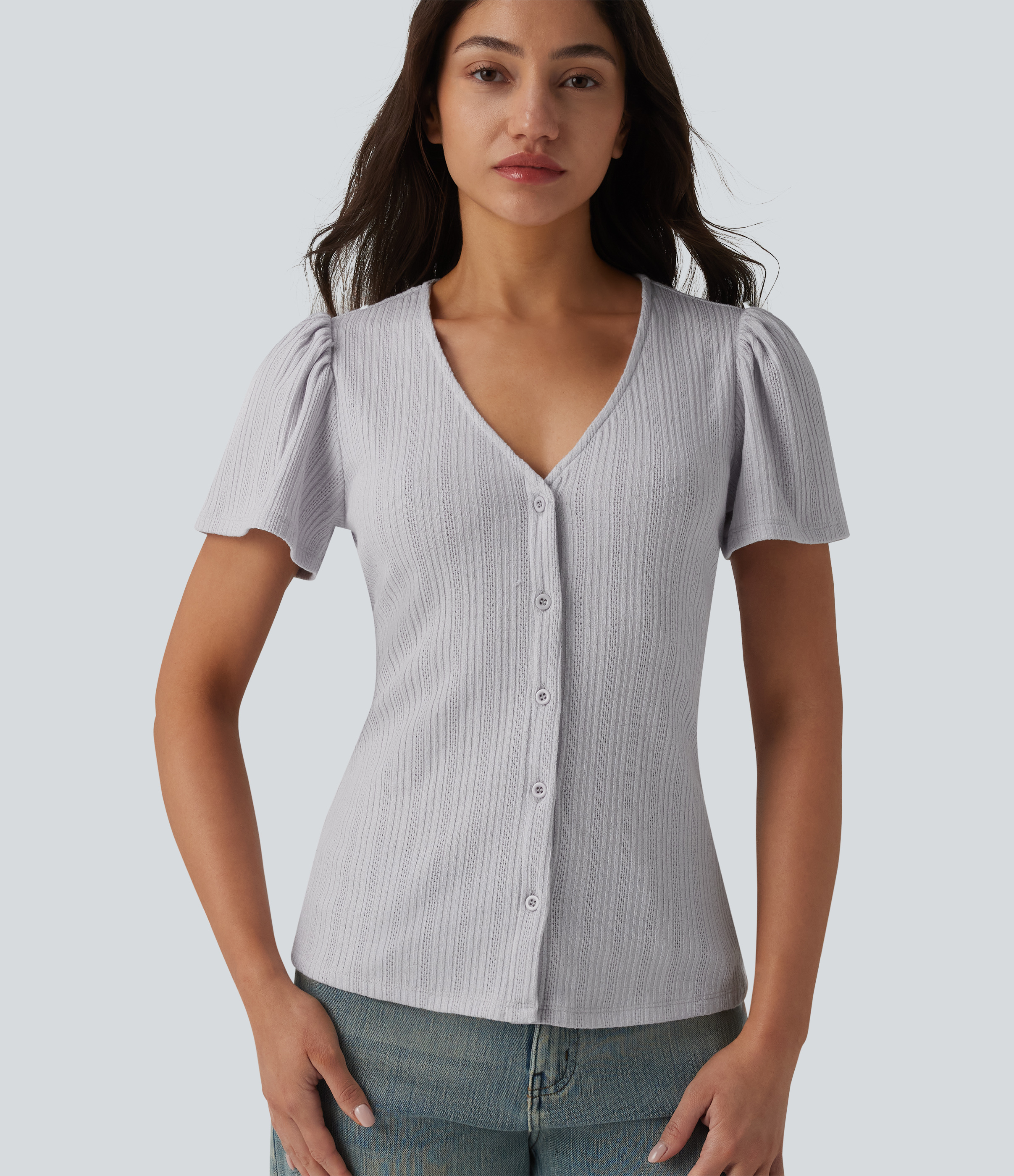 V Neck Short Sleeve Casual Top