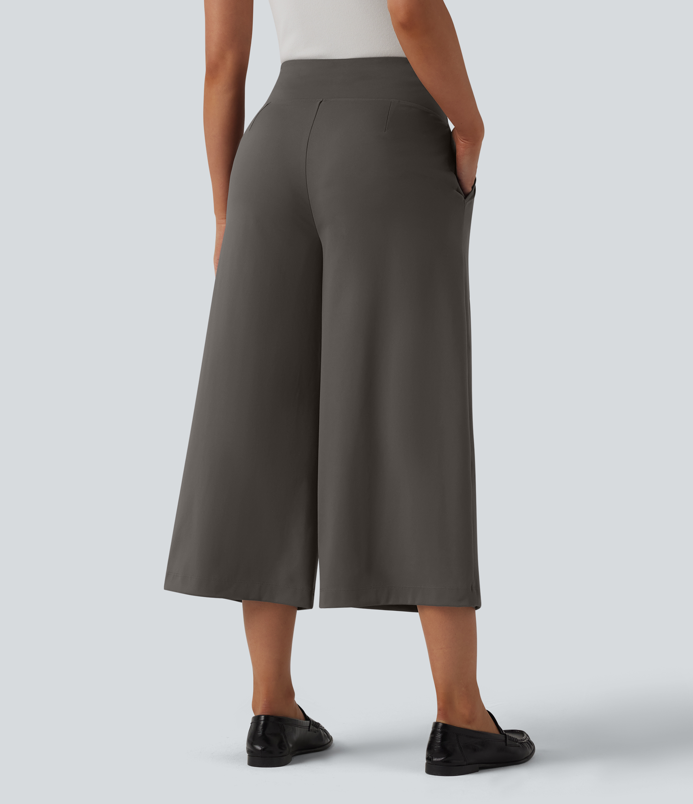 Deep Red Grey Halara Flex™ DayStretch — cepli, yüksek belli, karın toparlayıcı, çapraz kesimli, kısa boy geniş paça iş pantolonu / 2