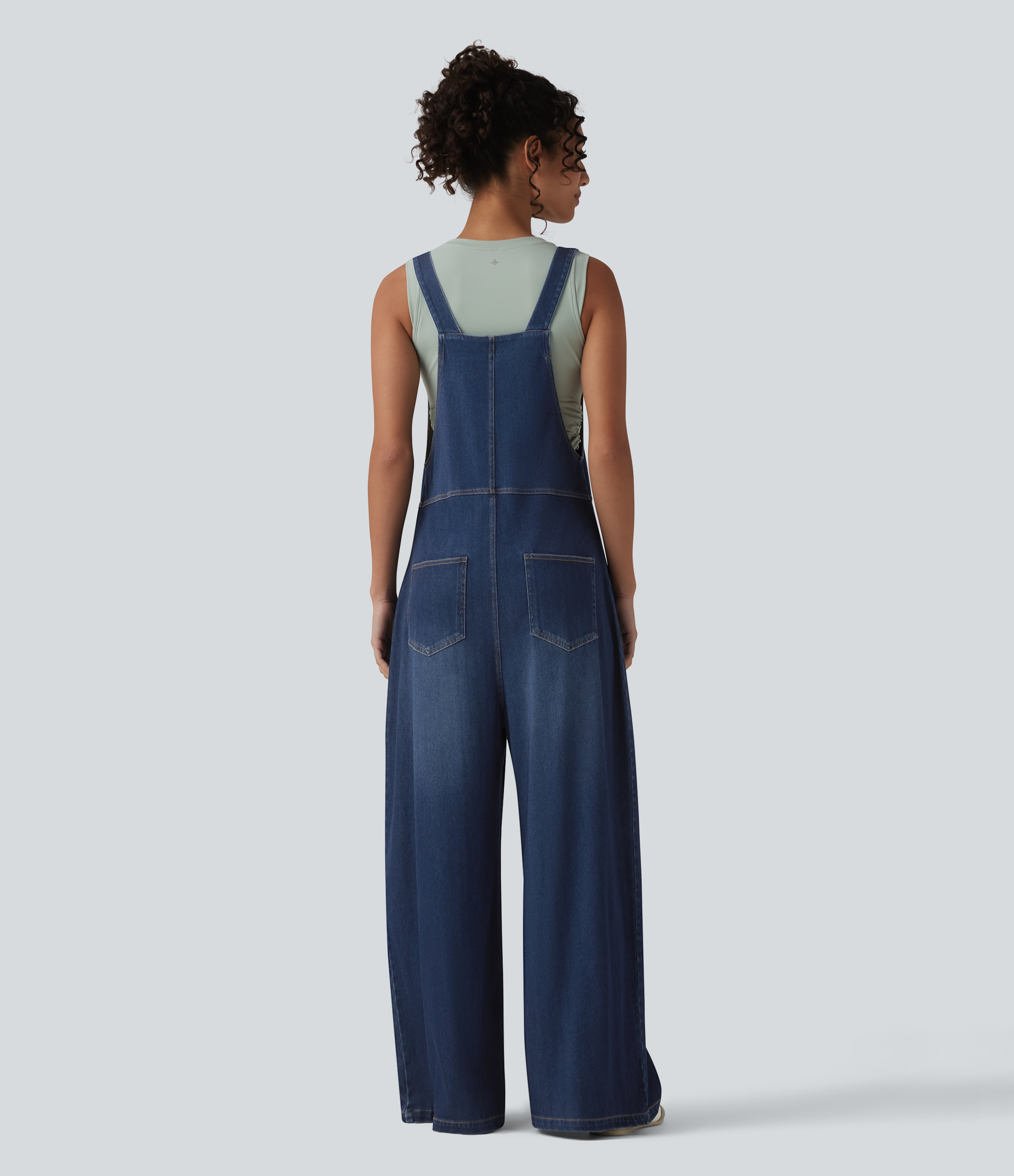 Pageant Blue Denim Halara Flex™ Adjustable Straps Draped Lyocell Washed Casual Baggy Overalls with Pockets / 2