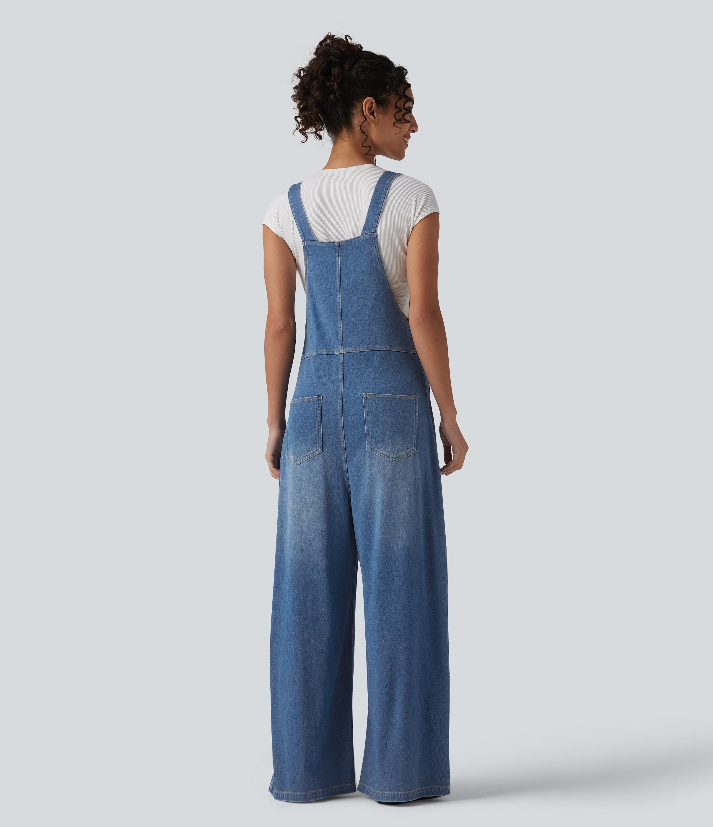 Blue Jasper Denim Halara Flex™ peto holgado casual con bolsillos, en lyocell lavado y drapeado, con tirantes ajustables / 2