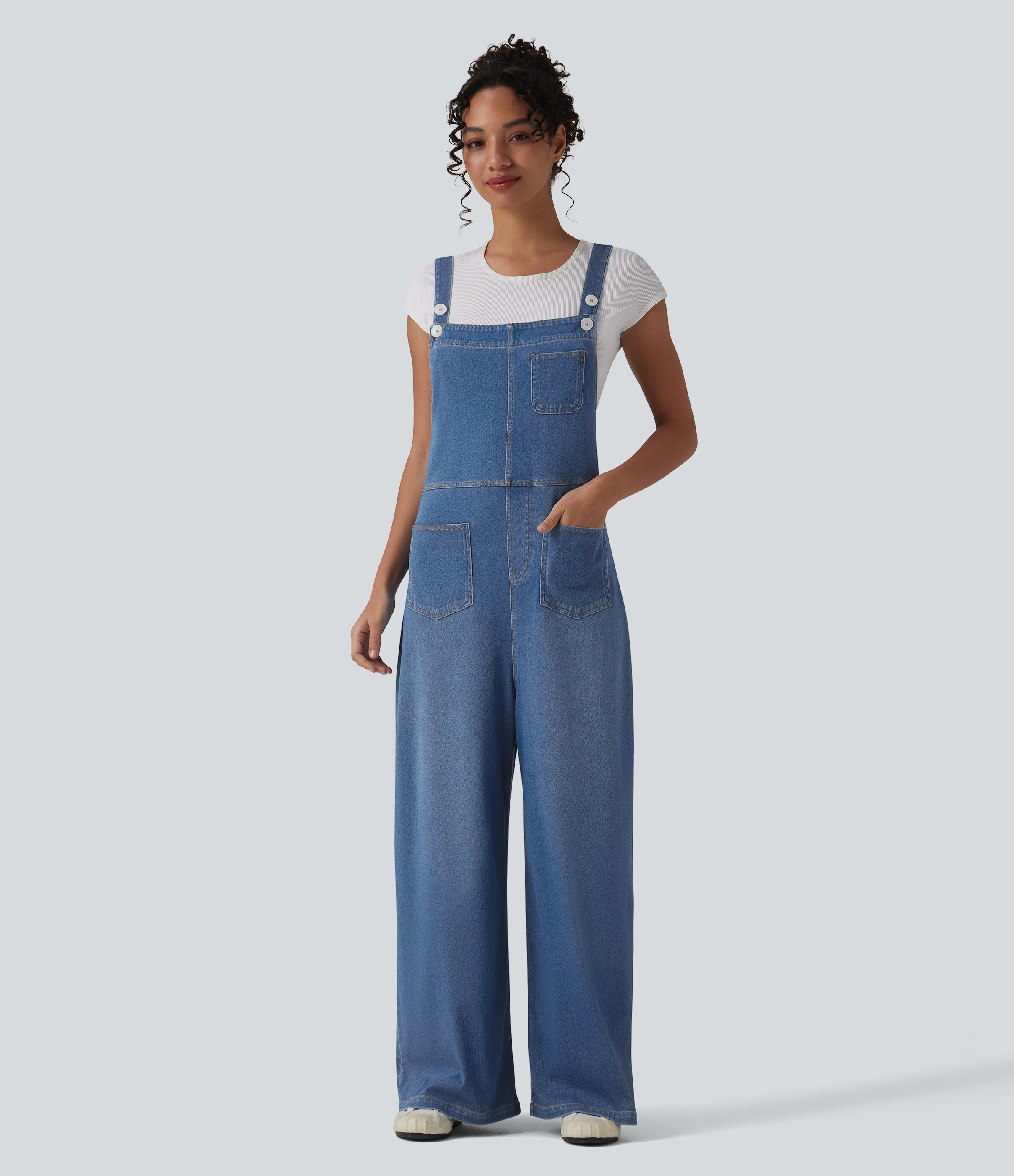 Halara Flex™ Adjustable Straps Draped Lyocell Washed Casual Baggy Dungarees with Pockets