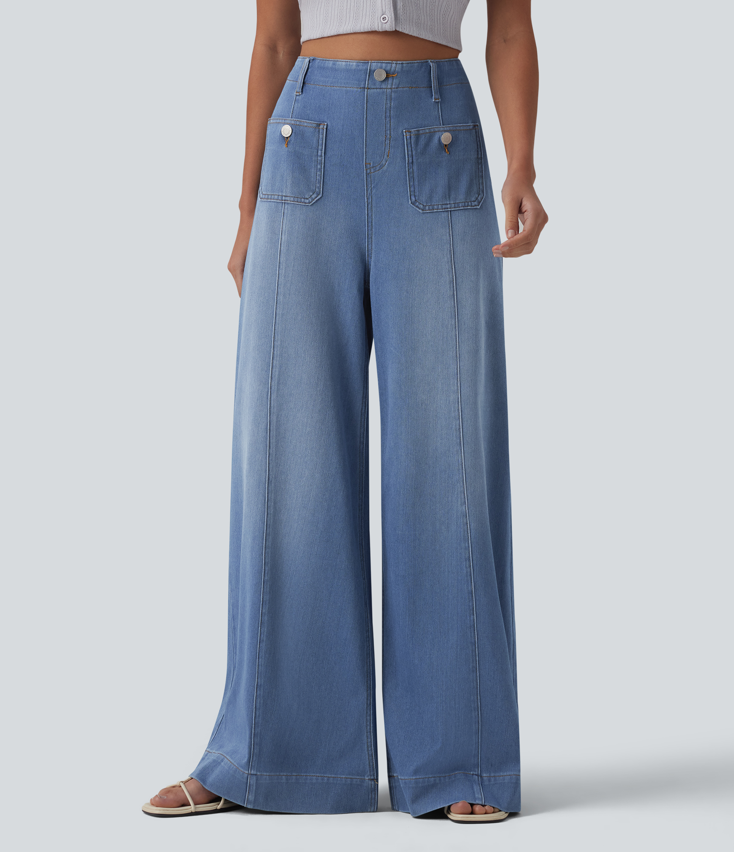 Halara Flex™ High-Waist Wide Leg Casual Flared Jeans mit Taschen