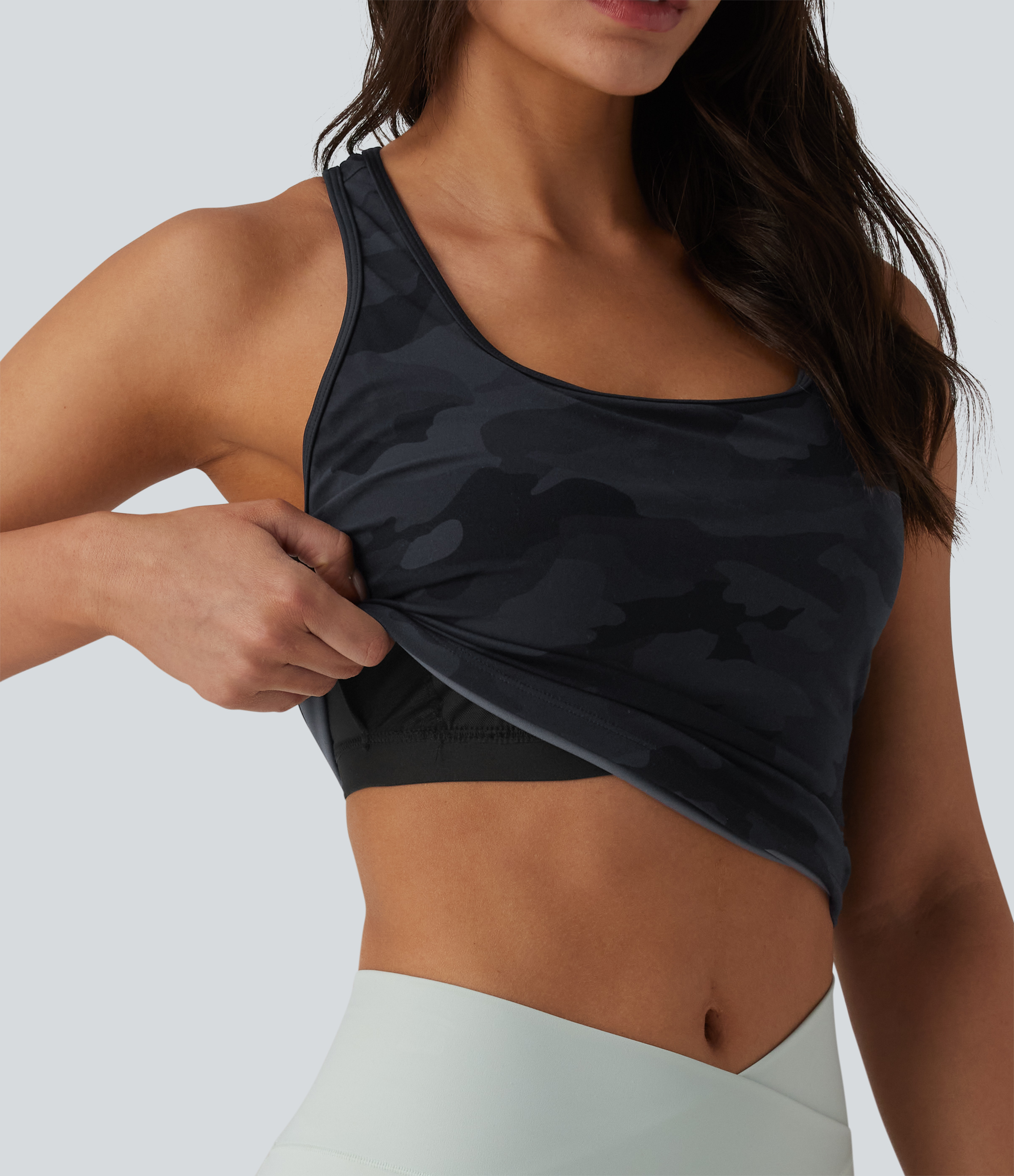 Halara UltraSculpt™ Camo Print U-Neck Racerback Built-in Bra Yoga Tank Top