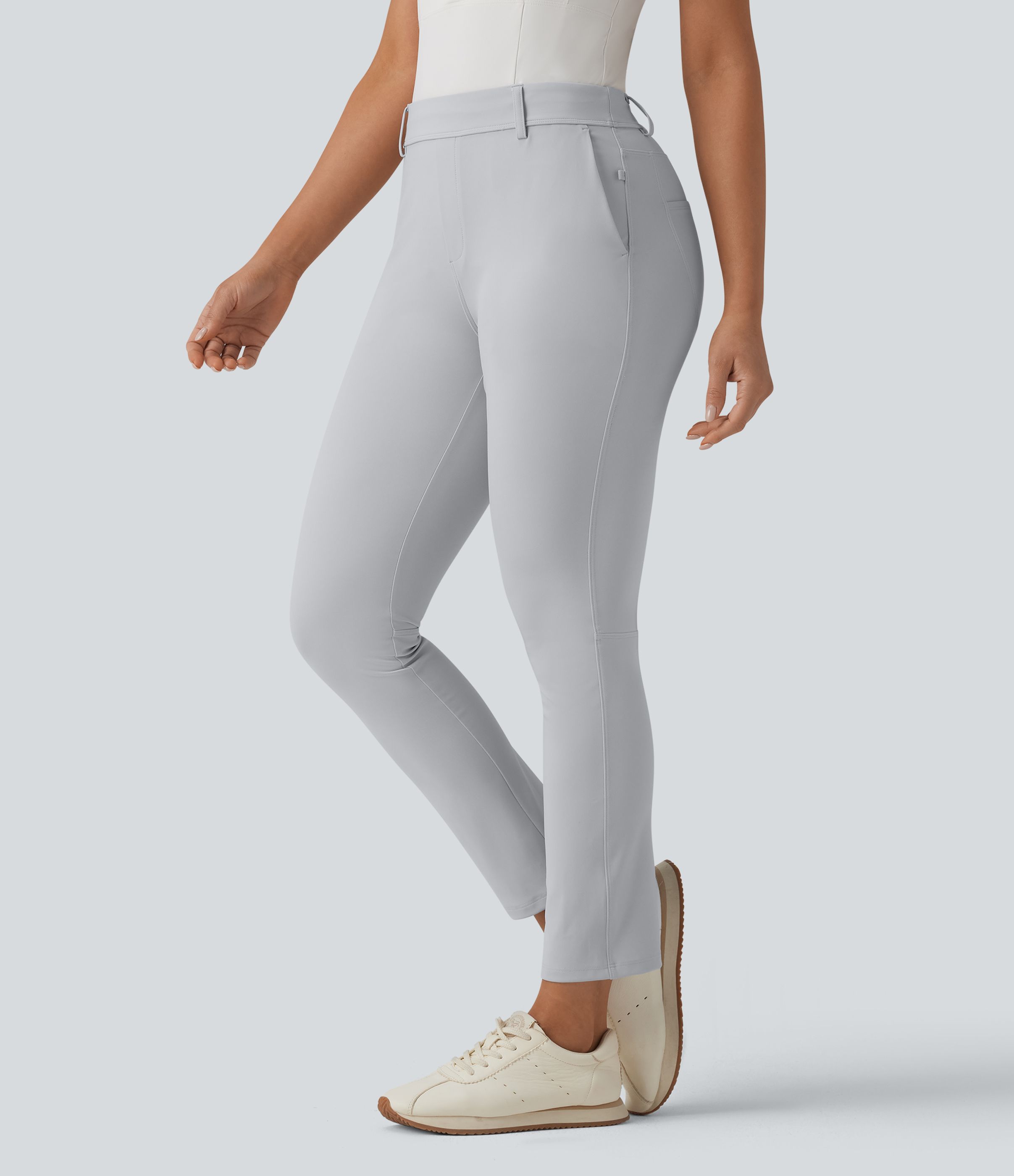 Mid Rise Quick Dry Golf Slim Pants-Golf Tee Pocket-UPF40+