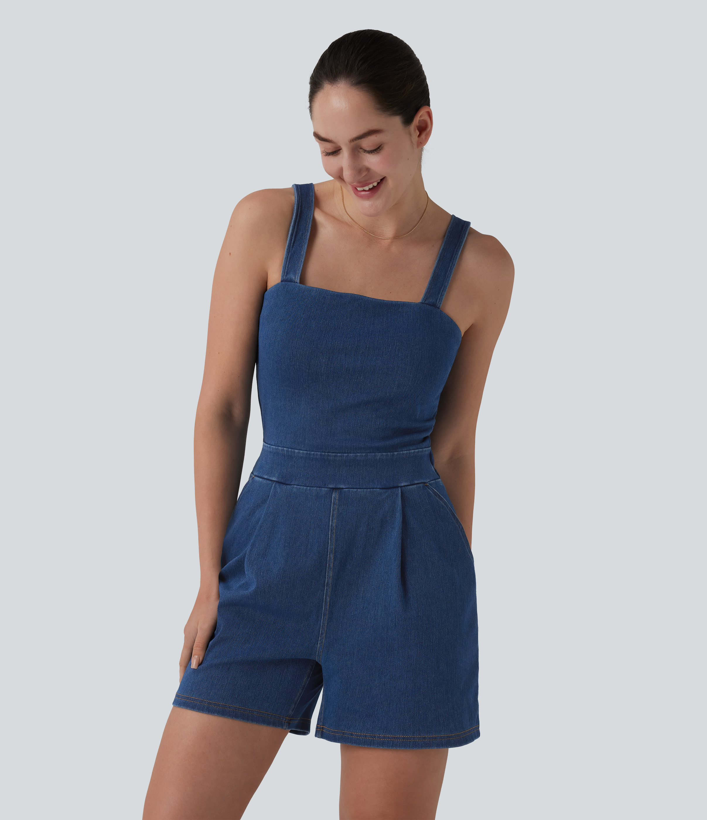 Women's Halara Flex™ Denim Square Neck Sleeveless Casual Romper