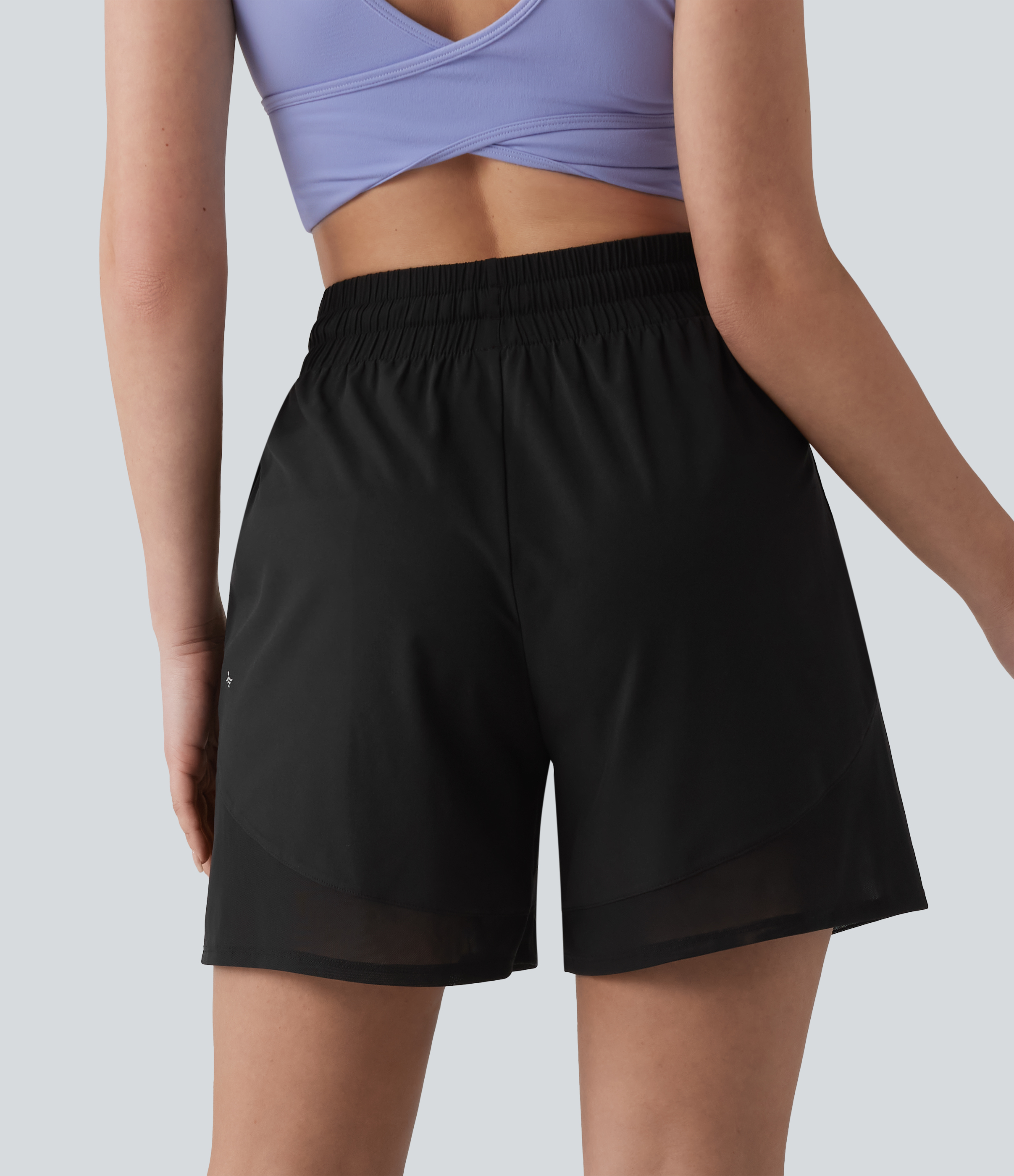 Black Breezeful™ High Waisted Drawstring Contrast Mesh Quick Dry Yoga Baggy Running Shorts 5'' with Pockets / 2