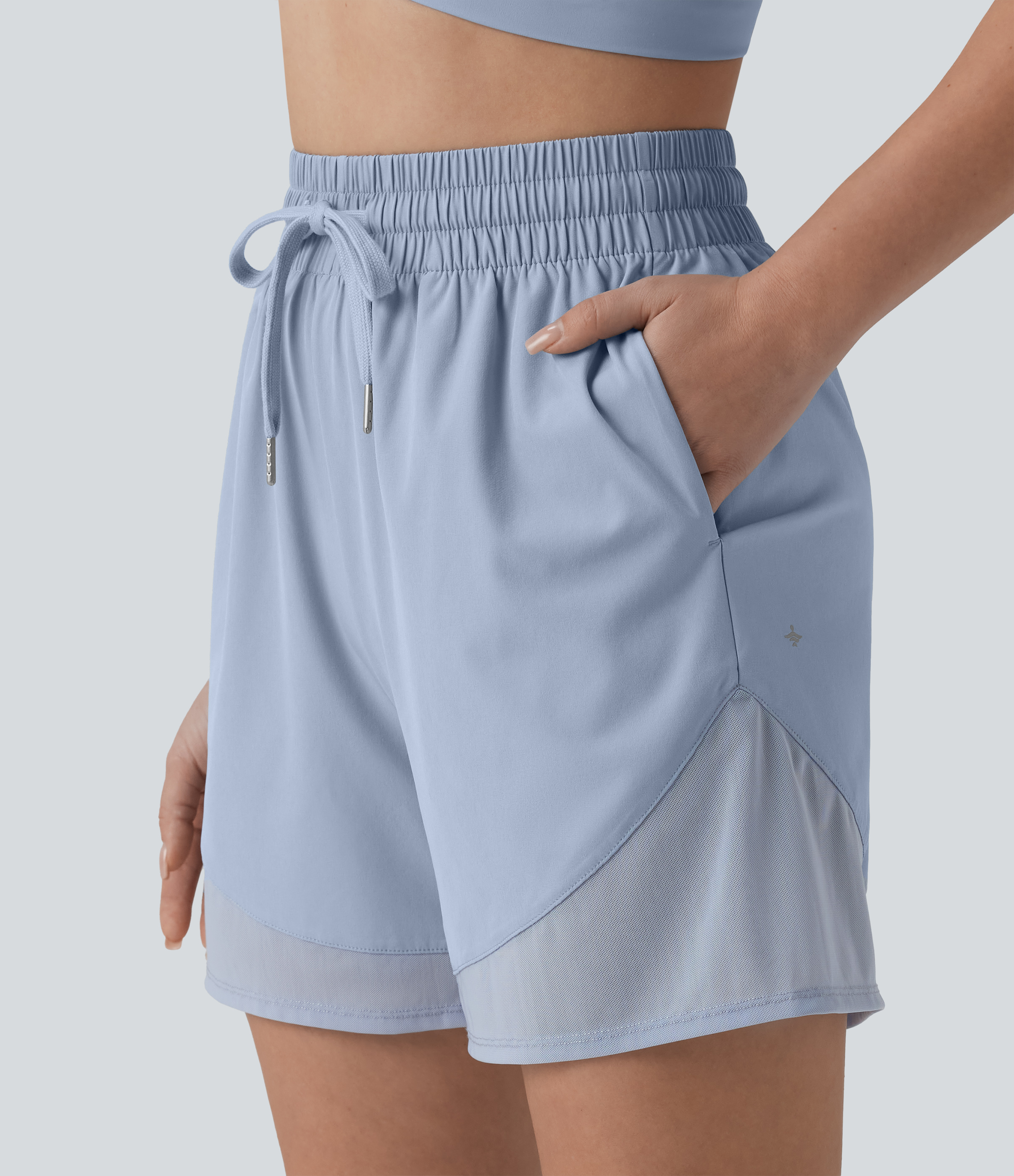 Breezeful™ High Waisted Drawstring Contrast Mesh Quick Dry Yoga Baggy Shorts 5'' with Pockets